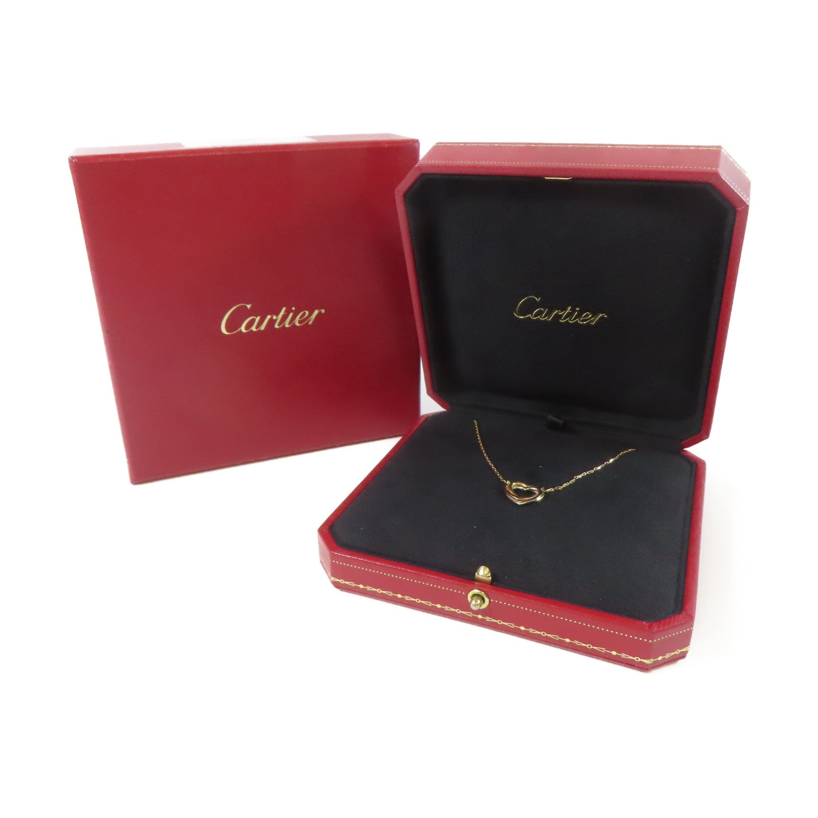 CARTIER 18K白金/18K黃金Trinity Heart Necklace項鍊#42cm