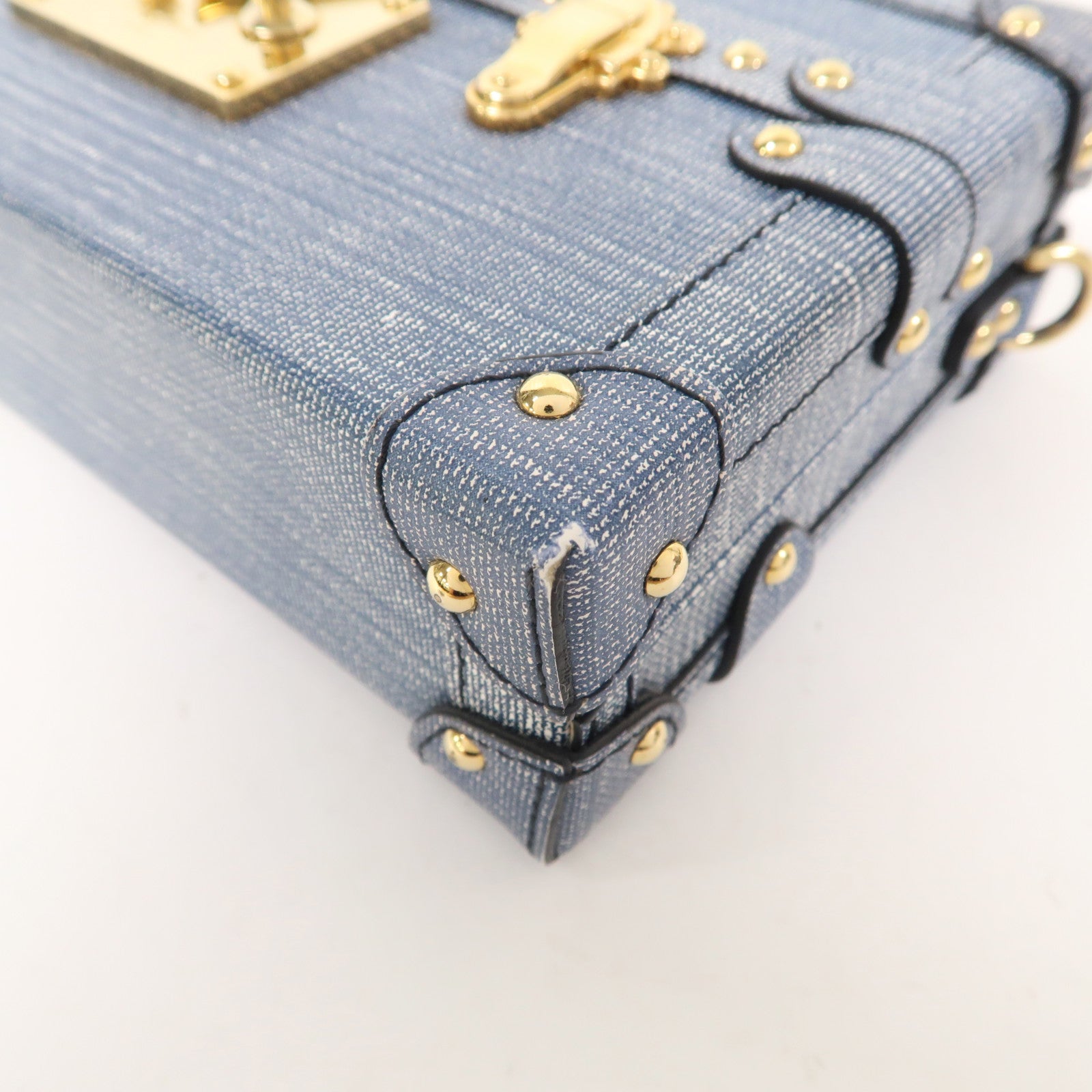 LOUIS VUITTON 【激減優惠】塗層帆布Denim Petite Malle金扣肩背袋藍色