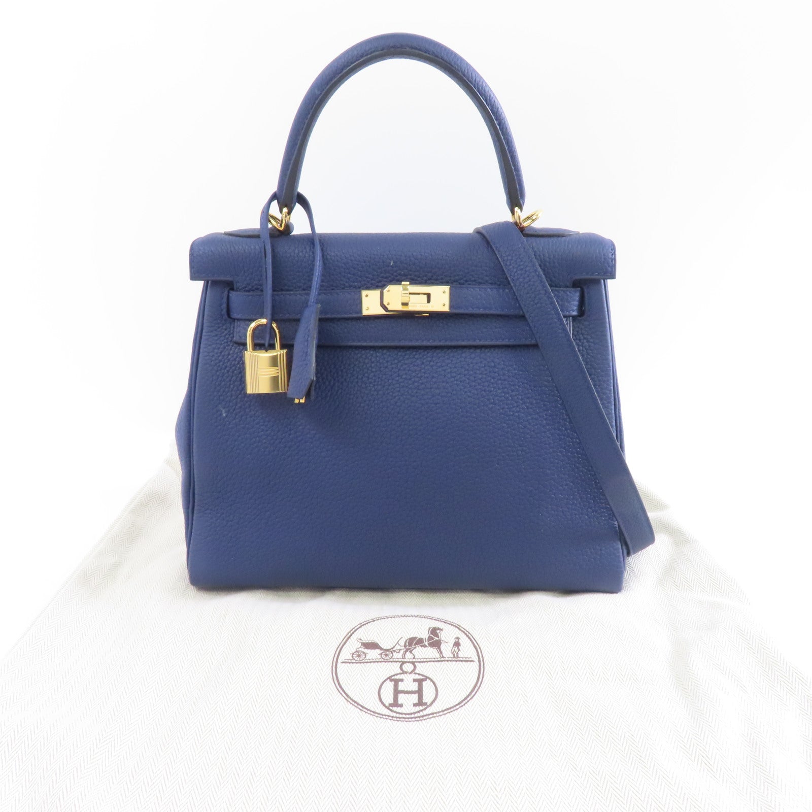 HERMES 【激減優惠】Togo皮革Kelly 25金扣手挽肩背兩用袋Bleu Saphir/藍色