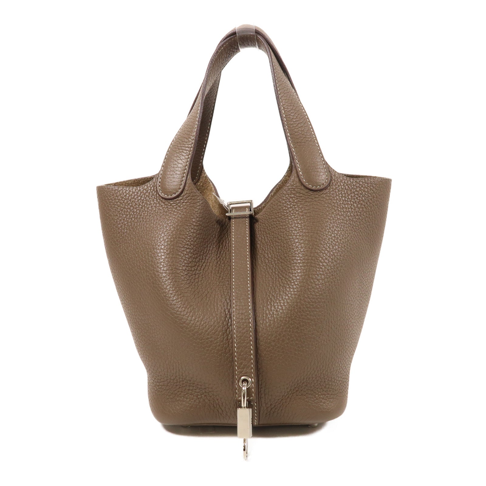 HERMES Picotin PM Tote Bag Taurillon Clemence Leather Etoupe