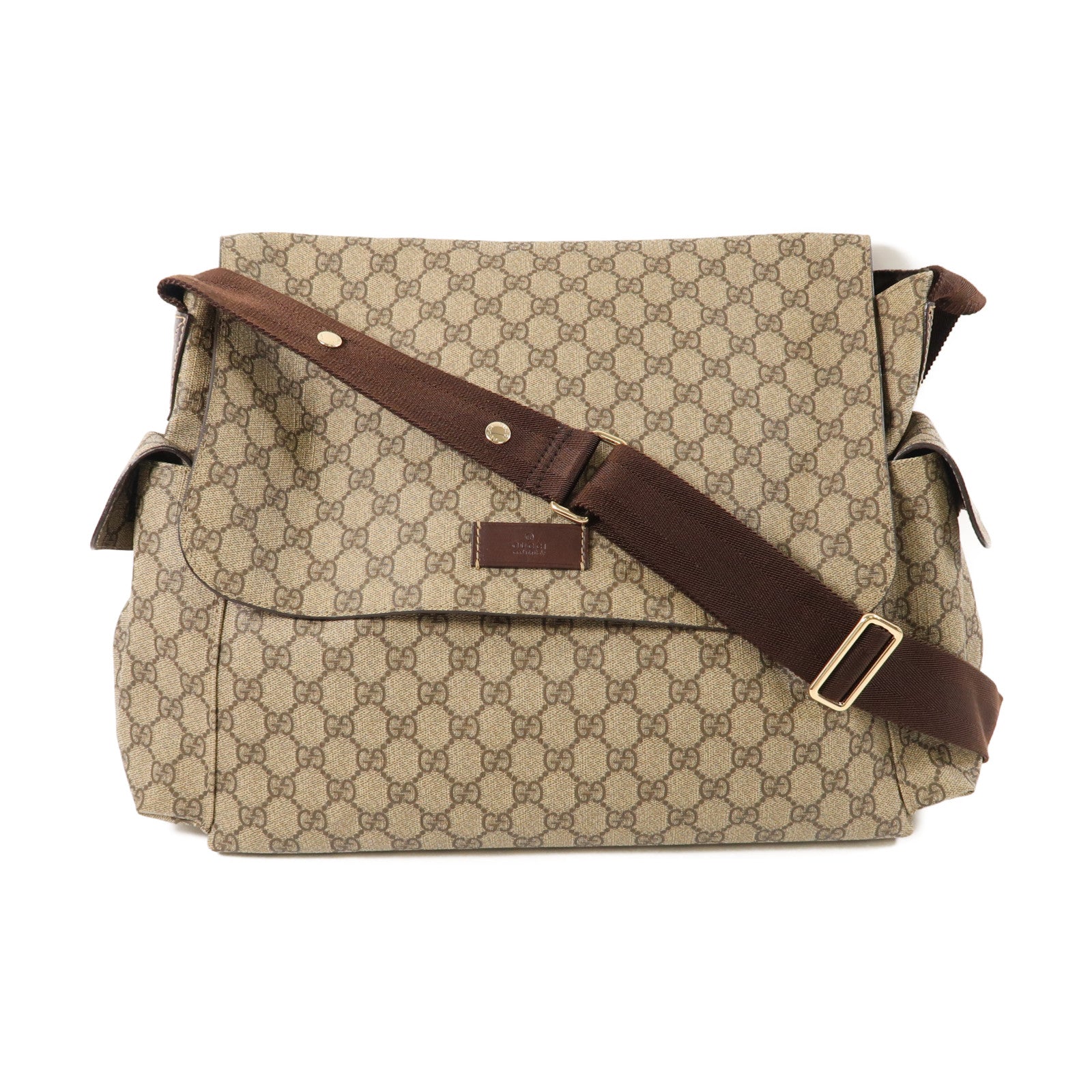 GUCCI 塗層帆布Shoulder Bag金扣肩背袋啡色