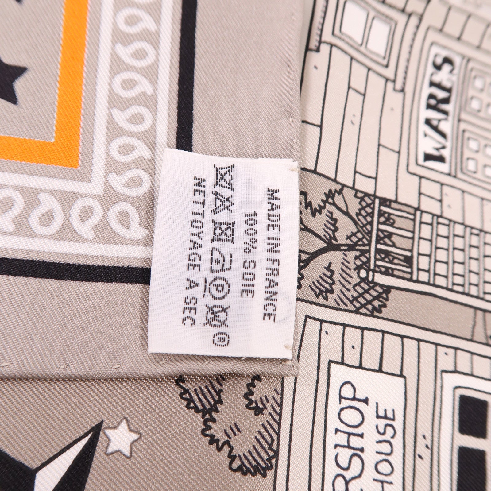 HERMES Scarf 55x55 Silk Gray White Black Orange