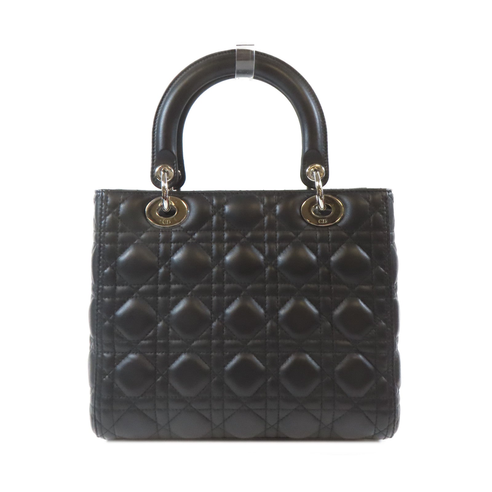 Dior 牛皮皮革Lady Dior Medium 2 Way Bag銀扣手挽肩背兩用袋黑色