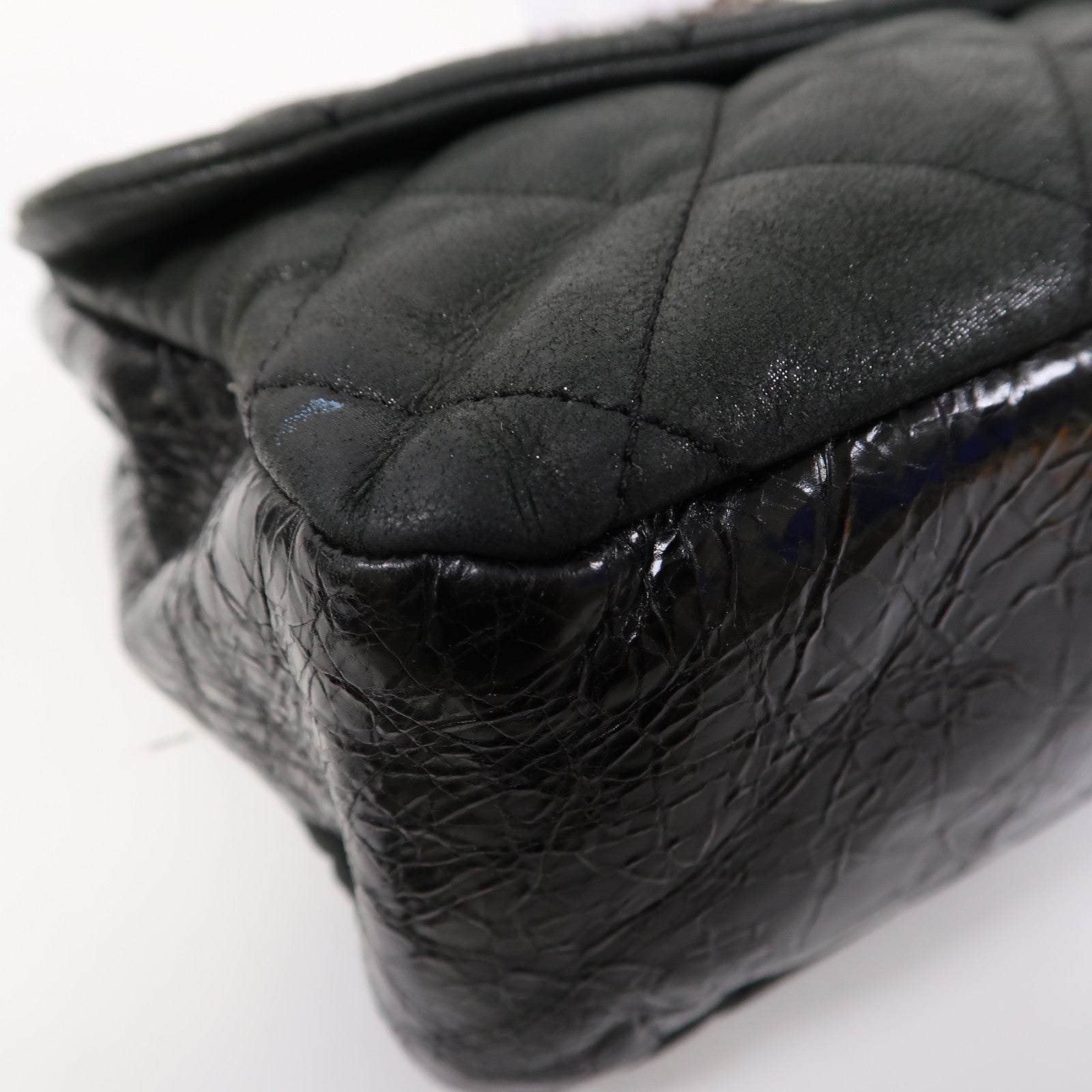 CHANEL 菱格牛皮皮革2 Way Shoulder Bag銀扣手挽肩背兩用袋黑色/灰色