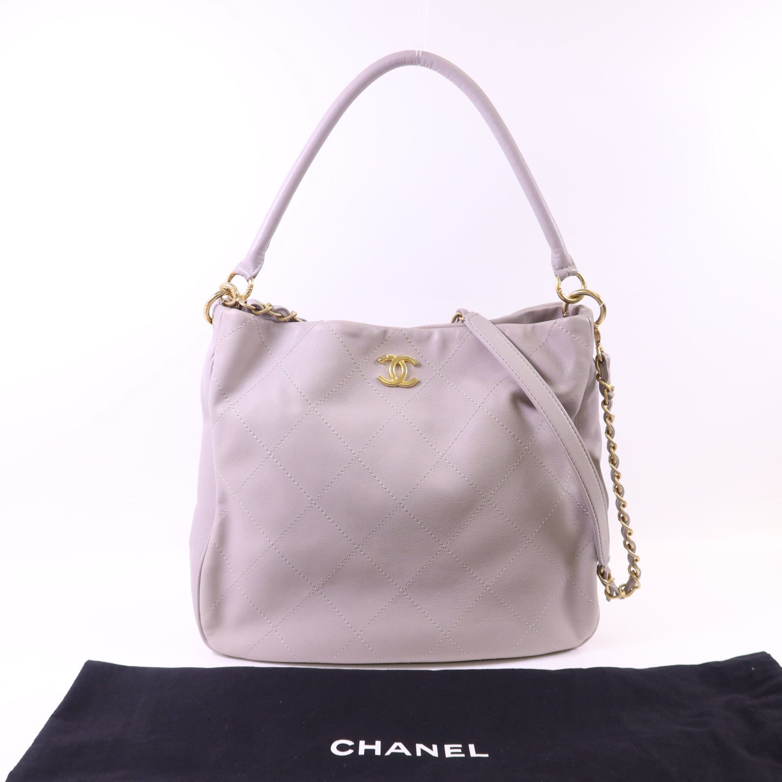 CHANEL 牛皮皮革2 Way Shoulder Bag金扣手挽肩背兩用袋