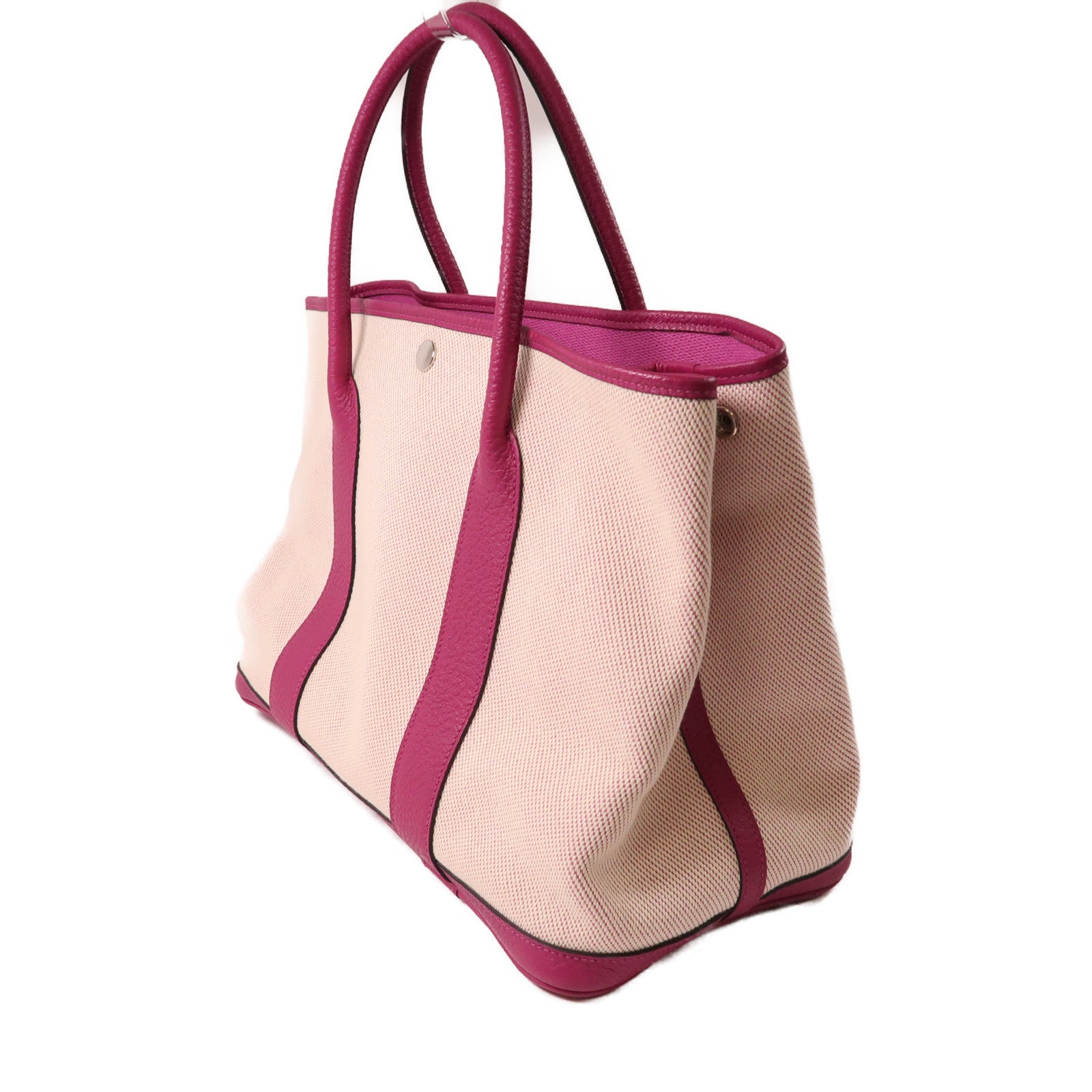 HERMES 帆布GardenParty PM銀扣手挽袋Rose Pourpre玫瑰紫色