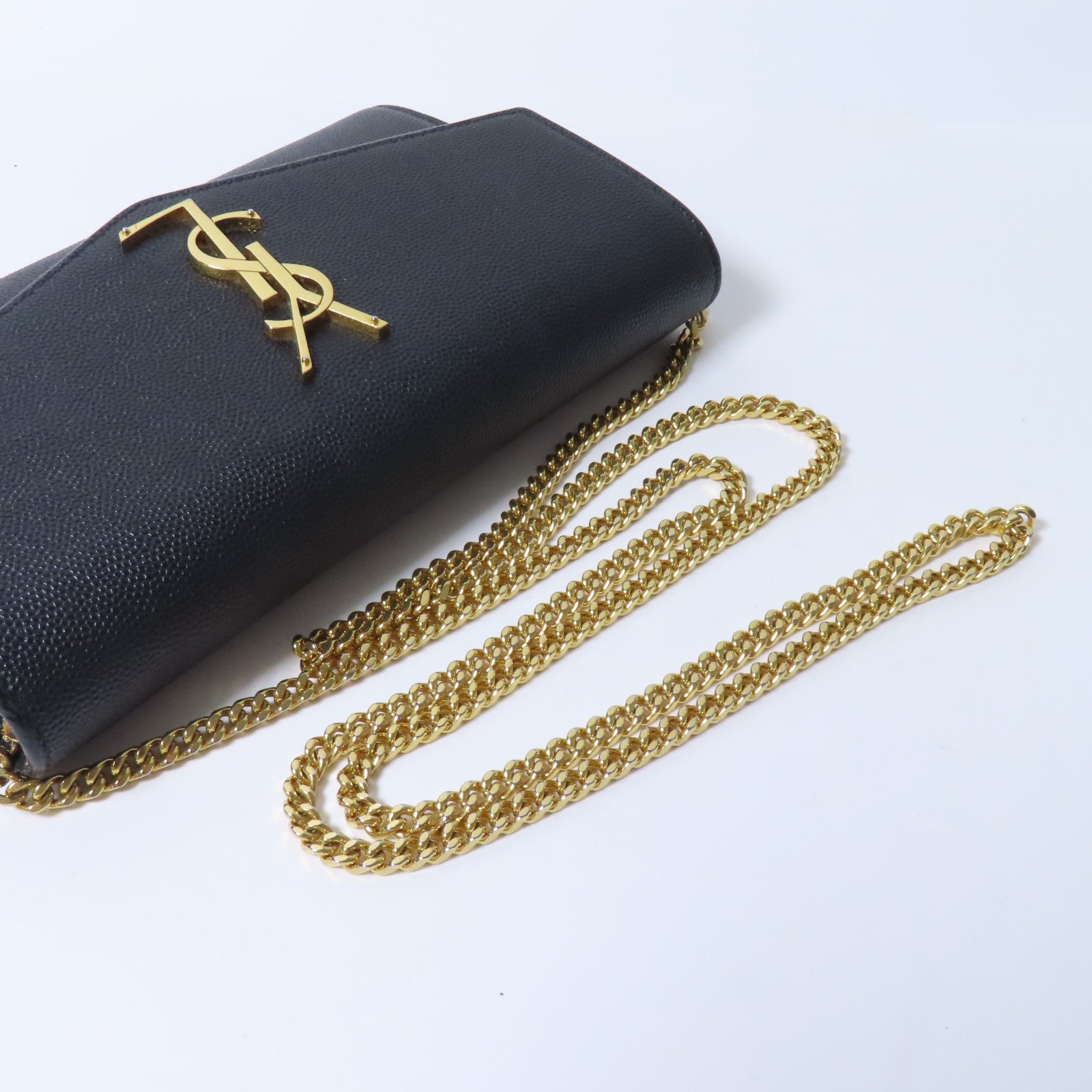 YVES SAINT LAURENT 牛皮皮革Chain Shoulder金扣鏈帶肩背袋肩背袋黑色