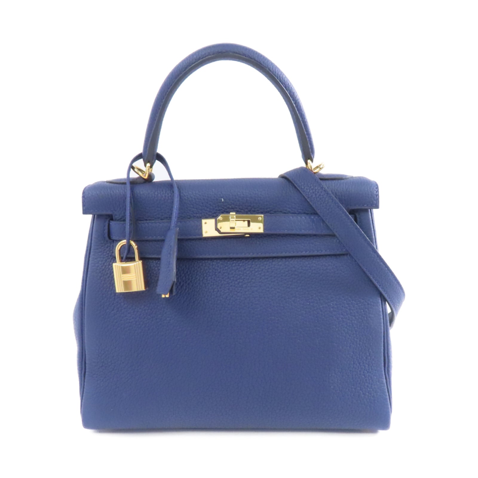 HERMES 【激減優惠】Togo皮革Kelly 25金扣手挽肩背兩用袋Bleu Saphir/藍色
