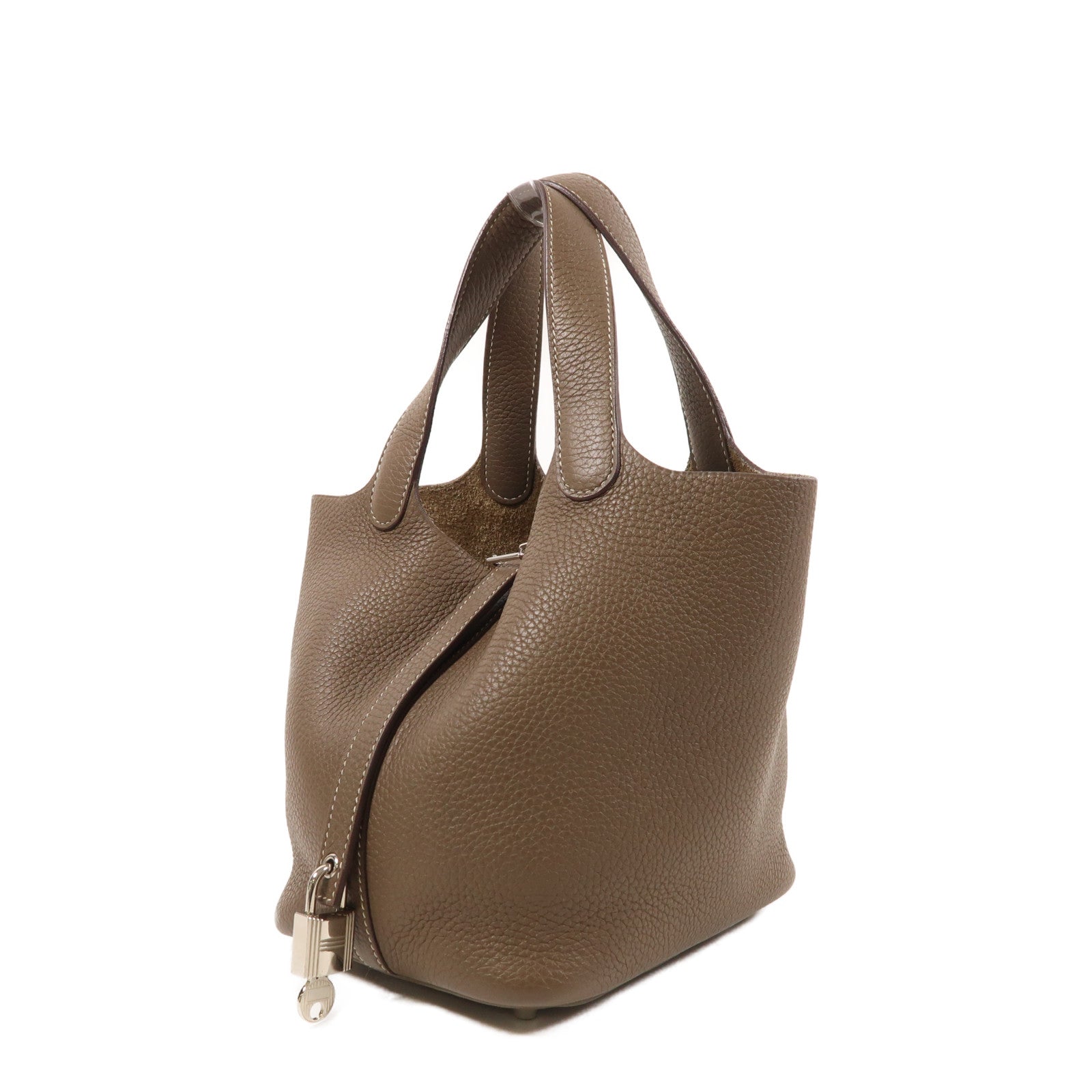 HERMES Picotin PM Tote Bag Taurillon Clemence Leather Etoupe