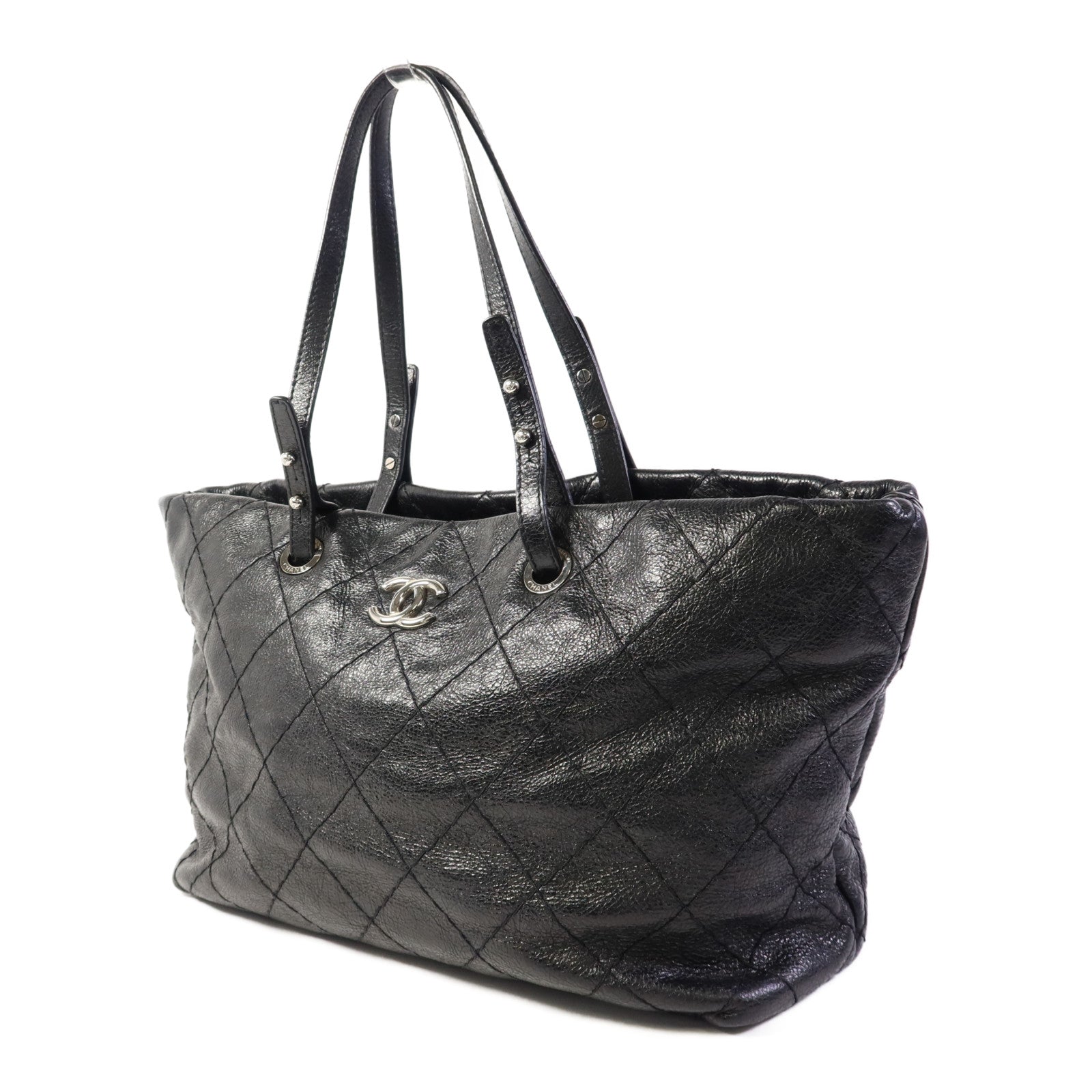 CHANEL 牛皮皮革Tote Bag銀扣肩背袋