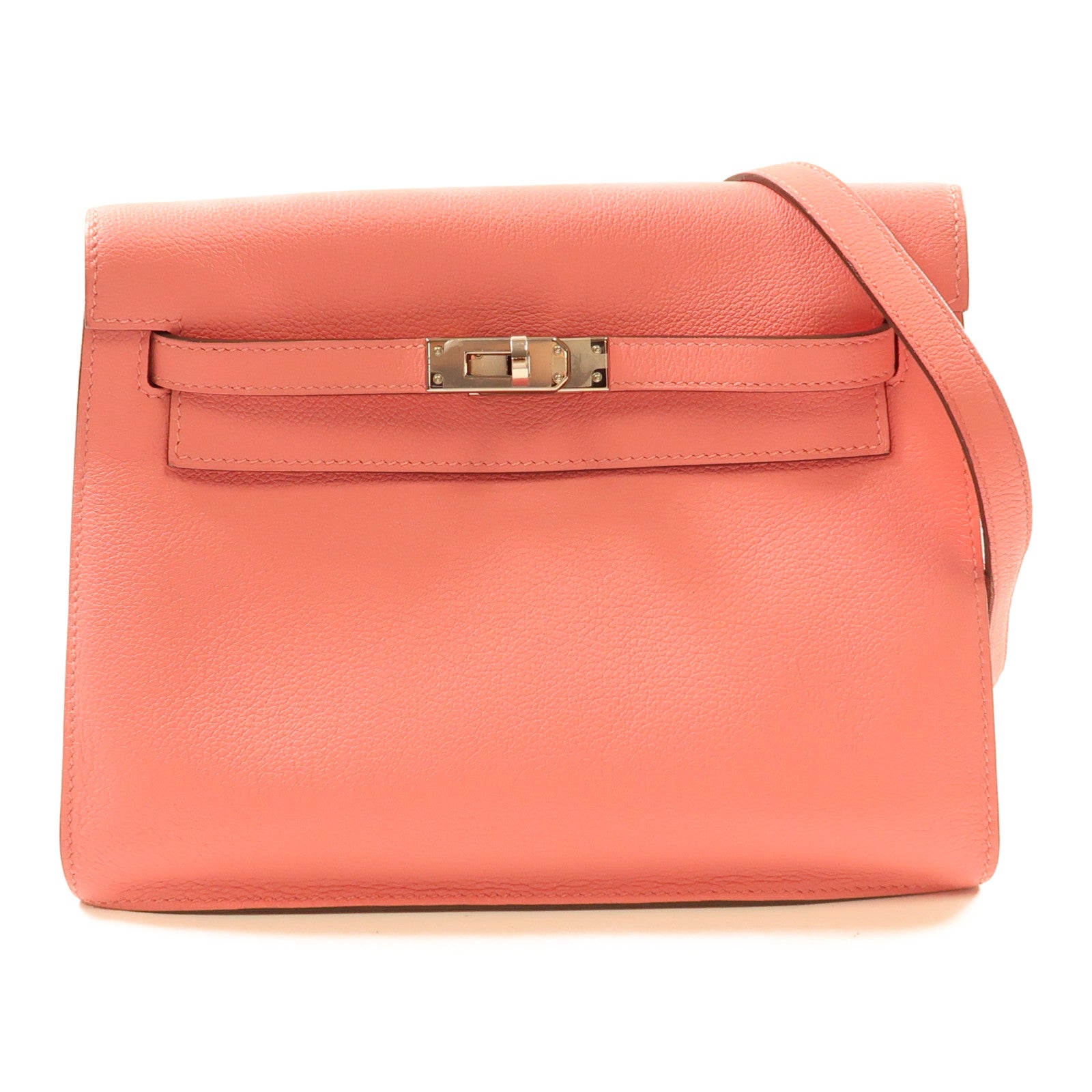 HERMES 【激減優惠】Evercolor皮革Kelly Dance銀扣肩背袋Rose D'ete