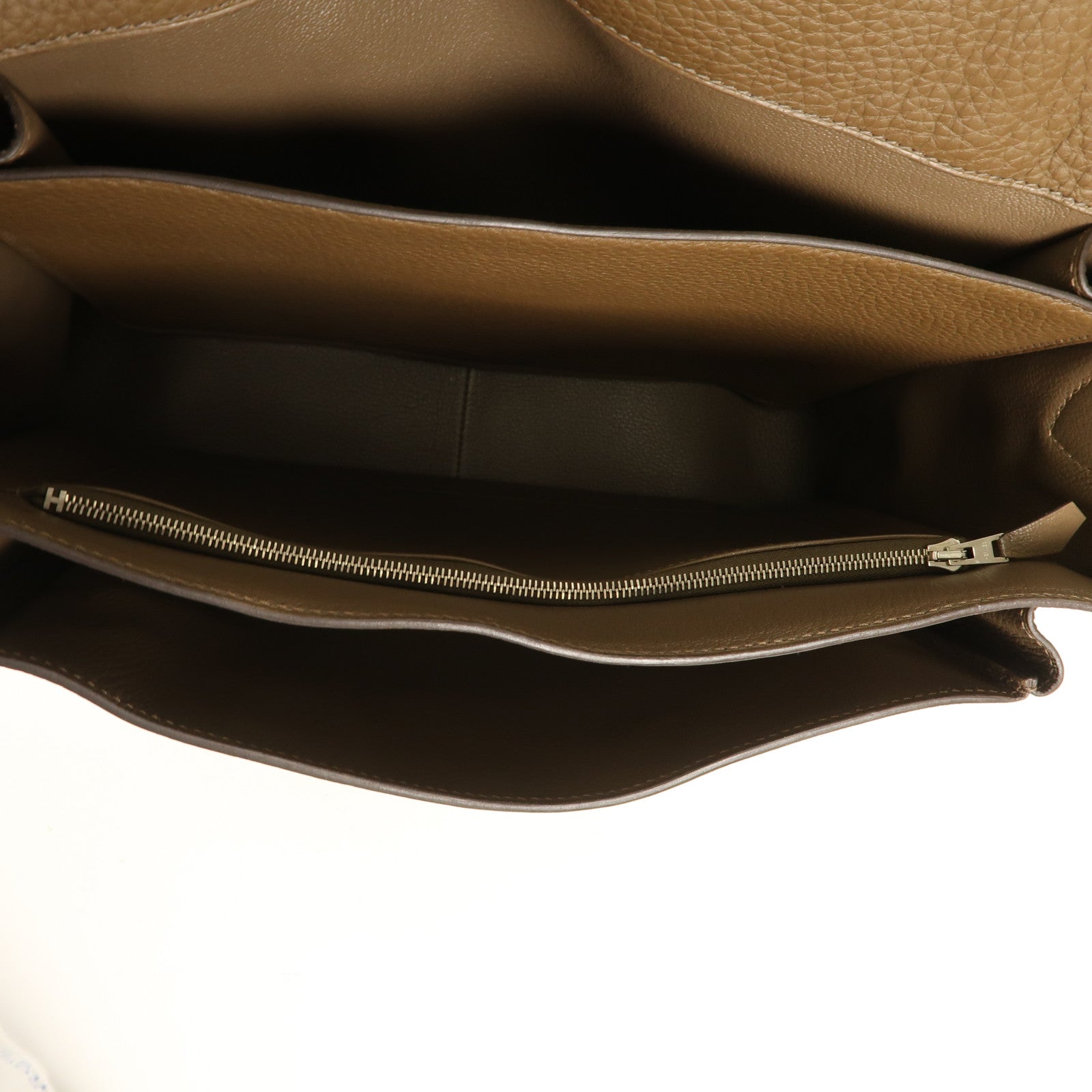 HERMES 【激減優惠】Clemence皮革Steve 35銀扣肩背袋Taupe