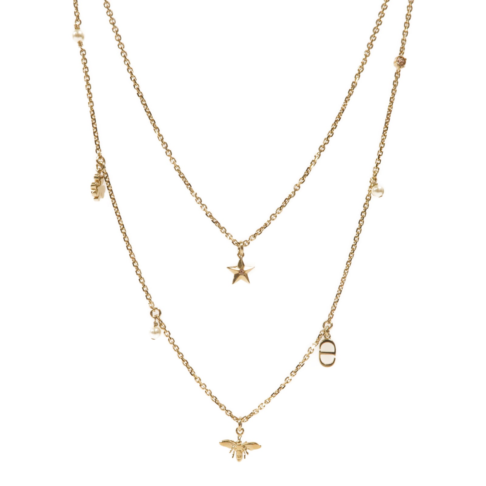 Dior 金屬Gold Bee and Star Double Necklace項鍊