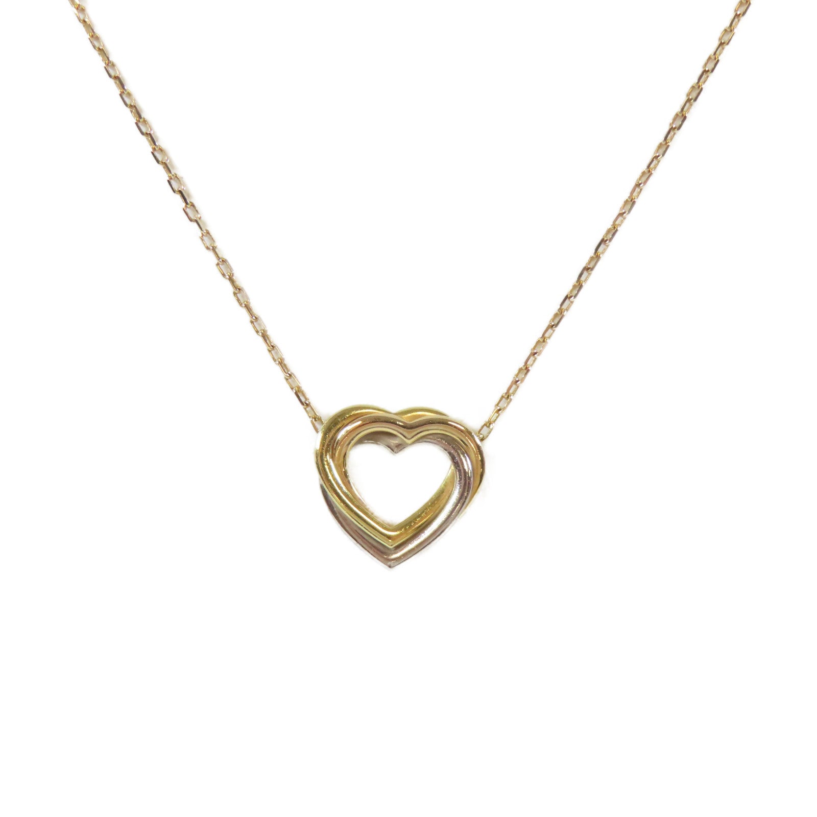 CARTIER 18K白金/18K黃金Trinity Heart Necklace項鍊#42cm