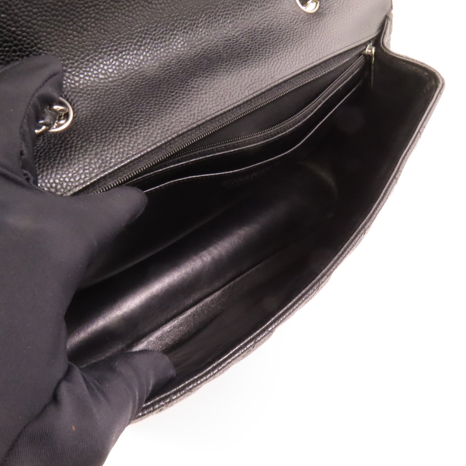 CHANEL 牛皮皮革Large Classic銀扣肩背袋
