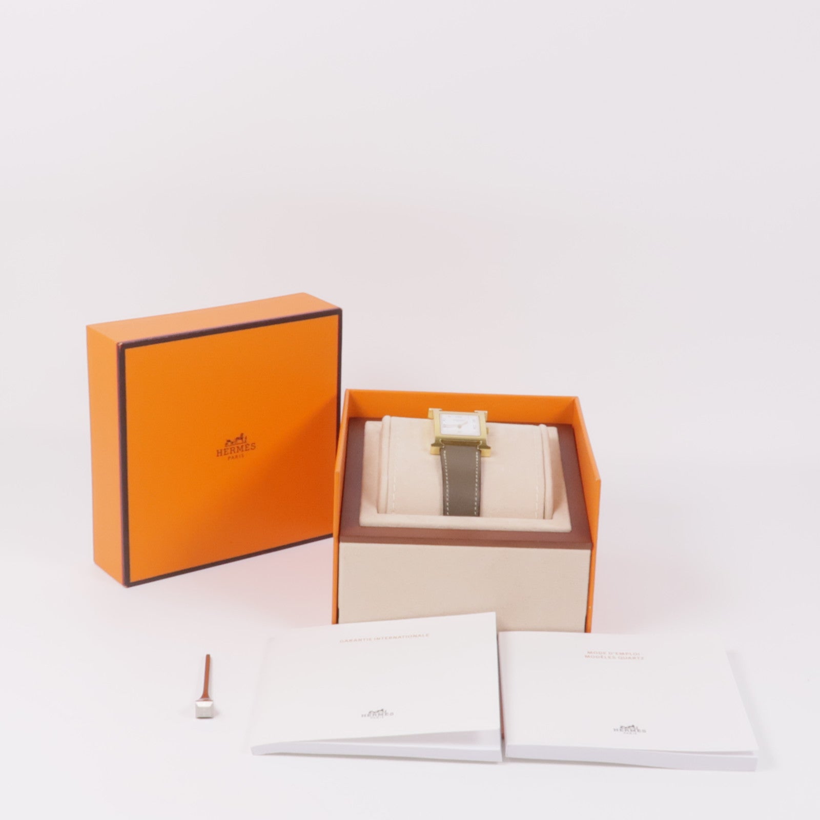 HERMES Heure H 不鏽鋼/皮革手錶石英機芯Etoupe