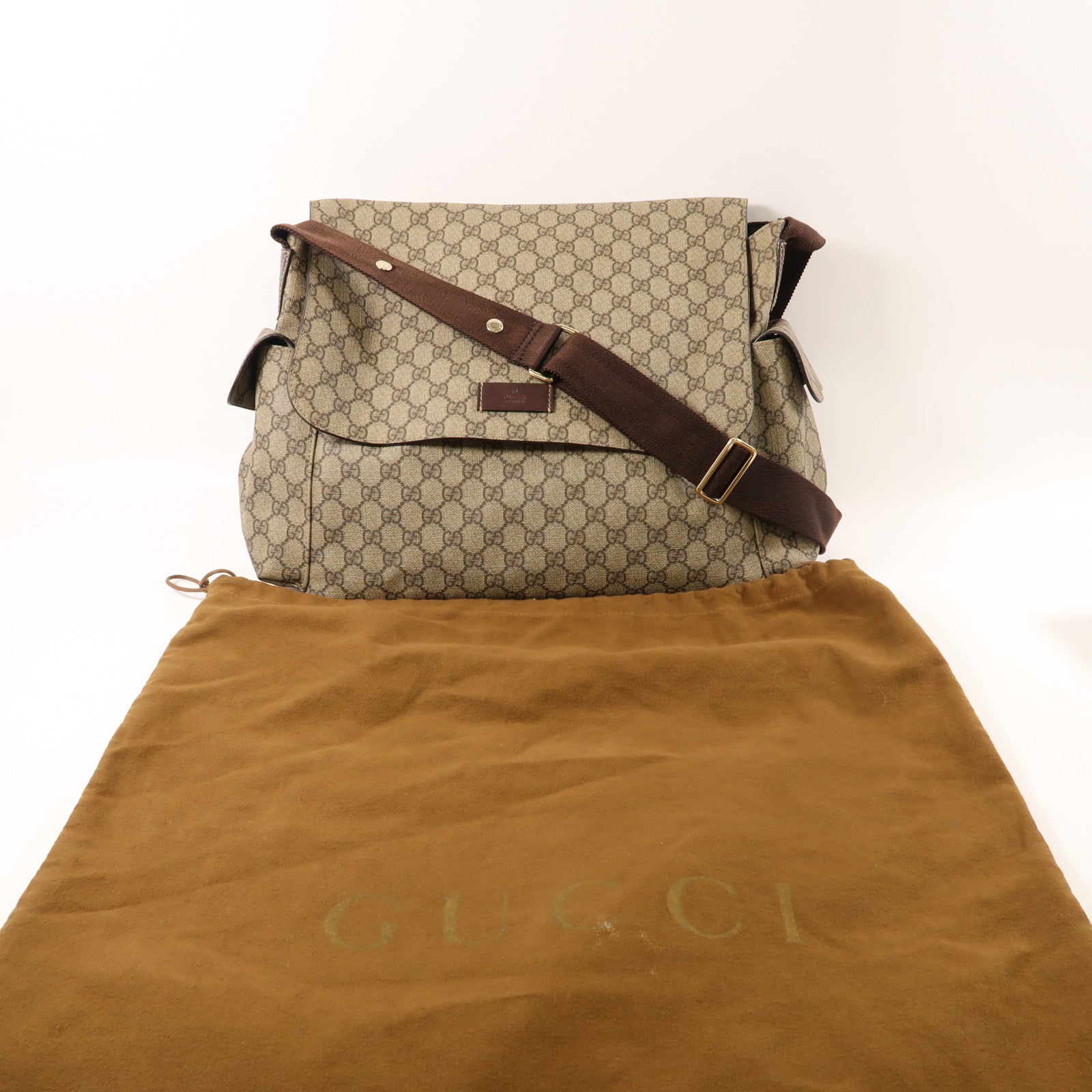 GUCCI 塗層帆布Shoulder Bag金扣肩背袋啡色