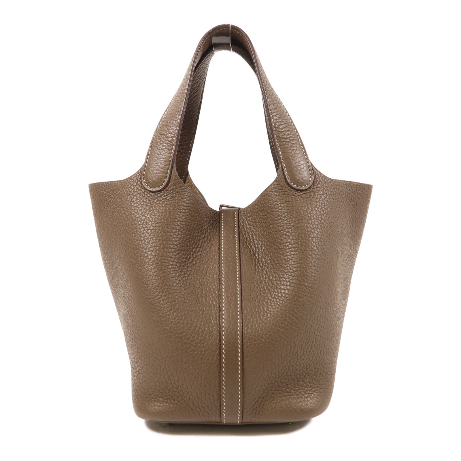 HERMES Picotin PM Tote Bag Taurillon Clemence Leather Etoupe