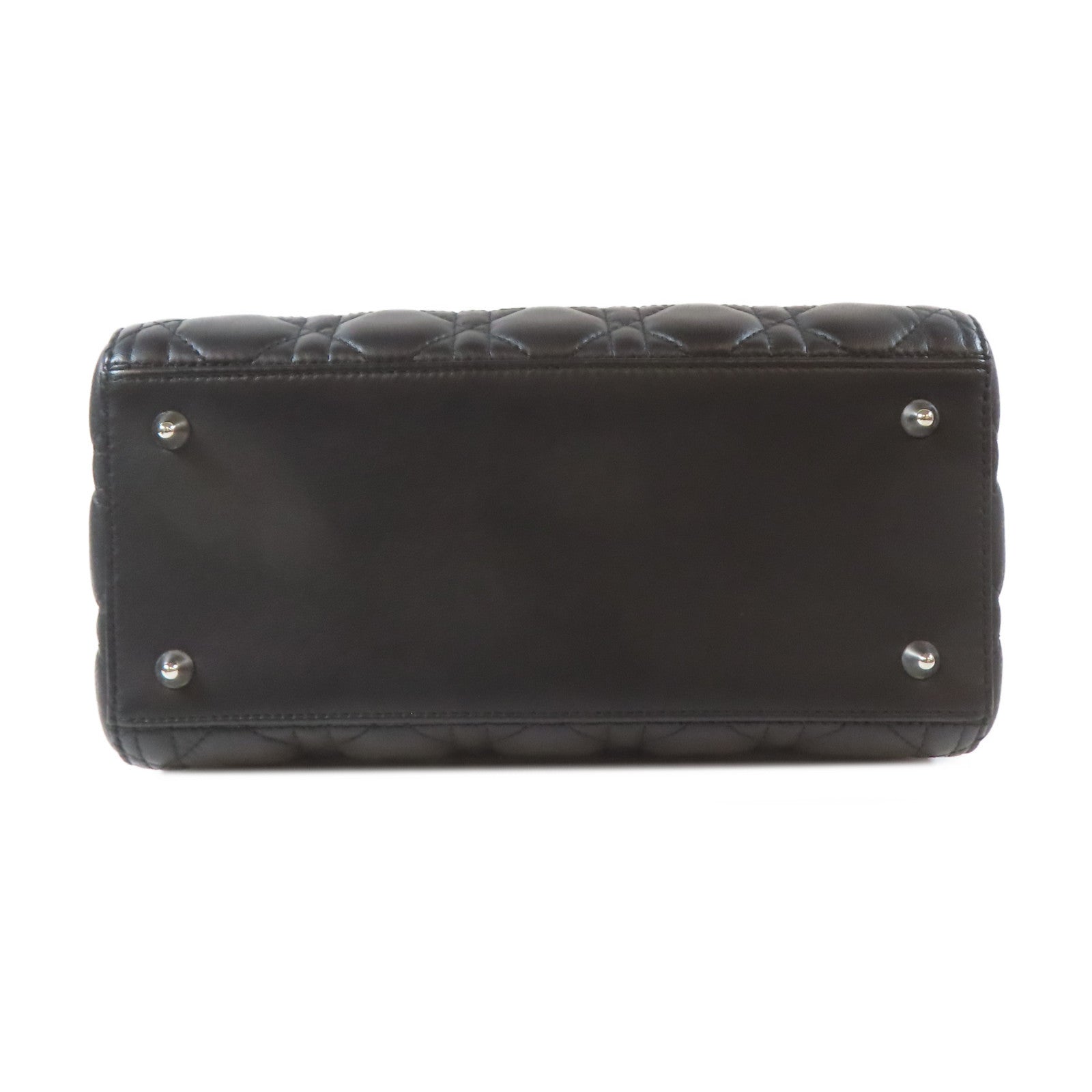 Dior 牛皮皮革Lady Dior Medium 2 Way Bag銀扣手挽肩背兩用袋黑色