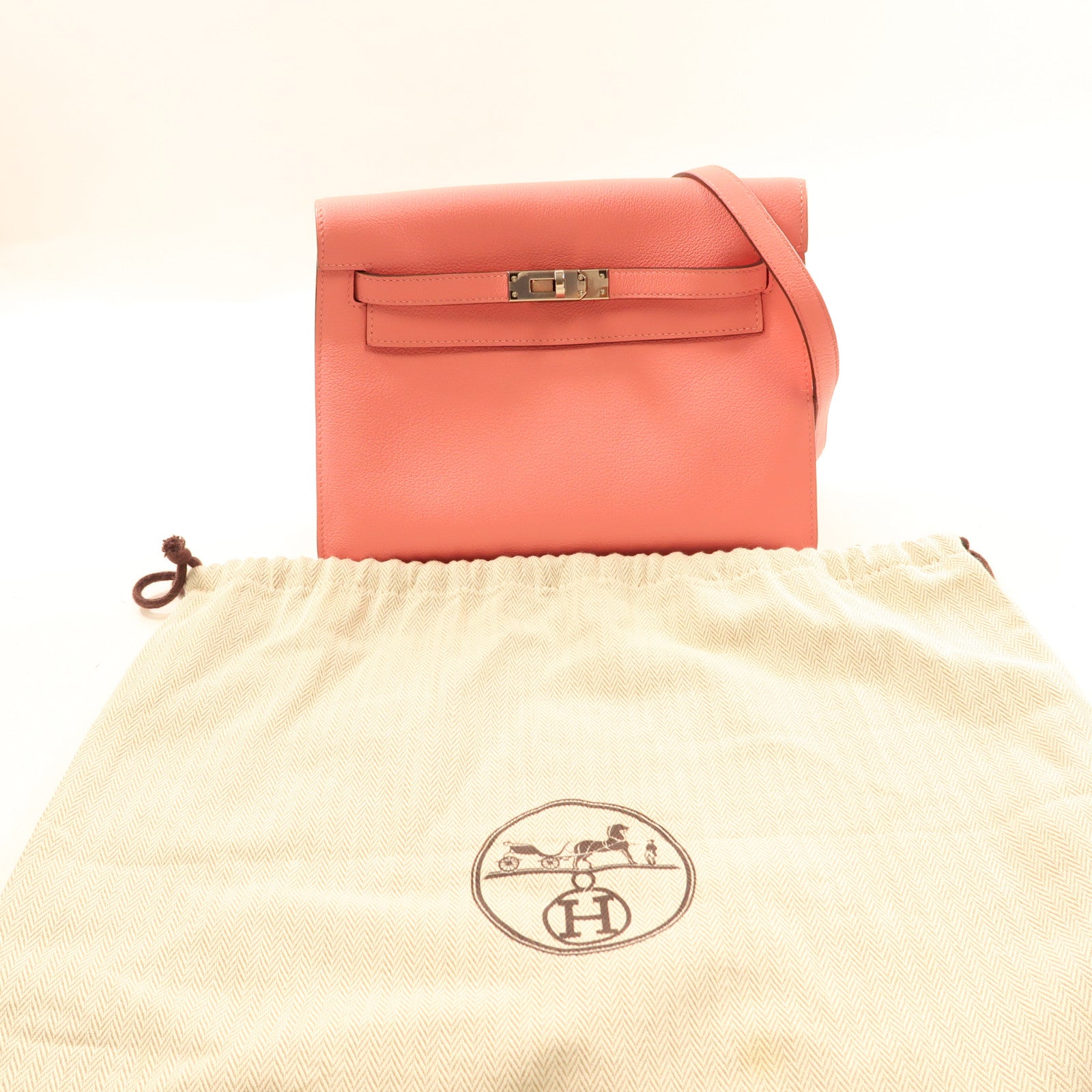 HERMES 【激減優惠】Evercolor皮革Kelly Dance銀扣肩背袋Rose D'ete