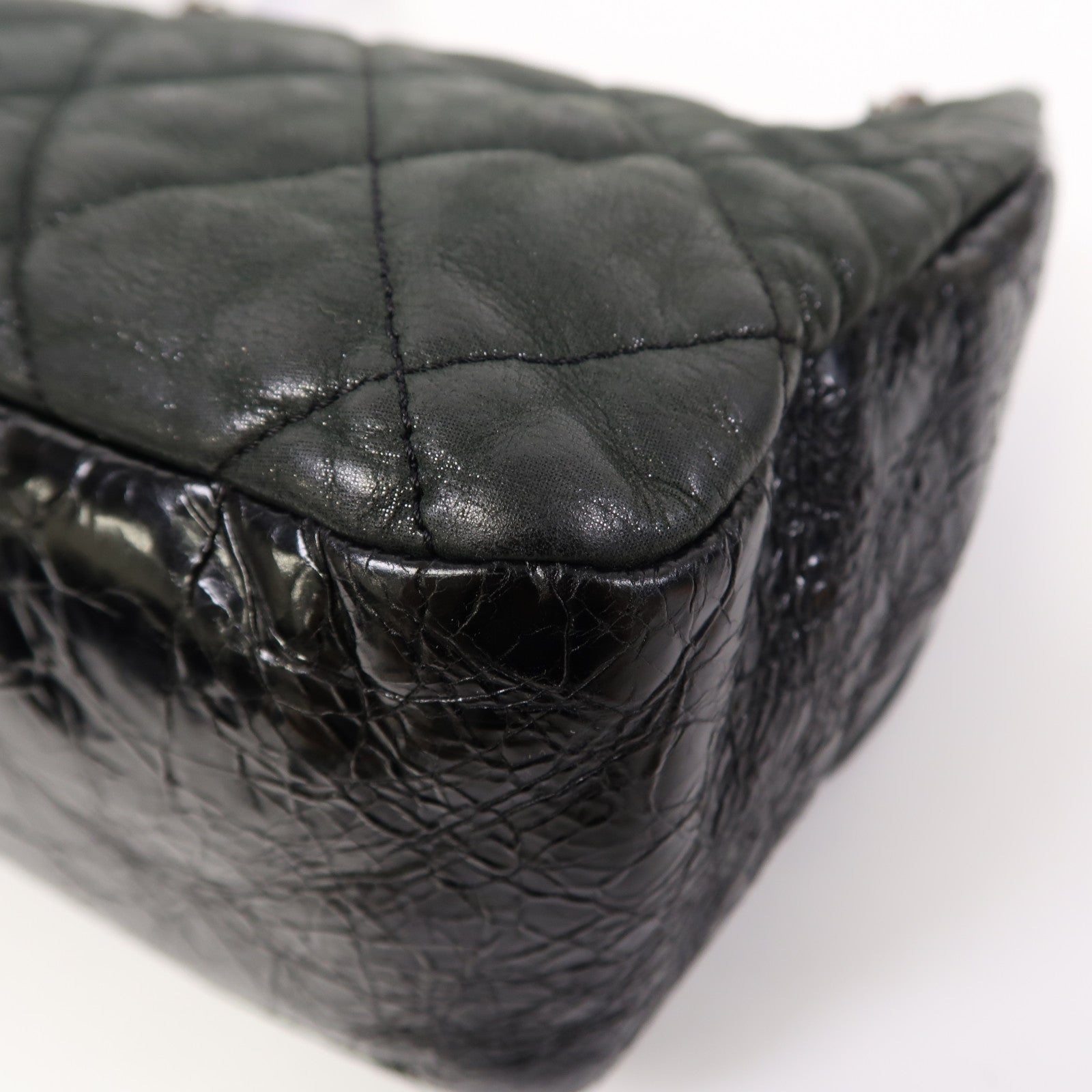 CHANEL 菱格牛皮皮革2 Way Shoulder Bag銀扣手挽肩背兩用袋黑色/灰色