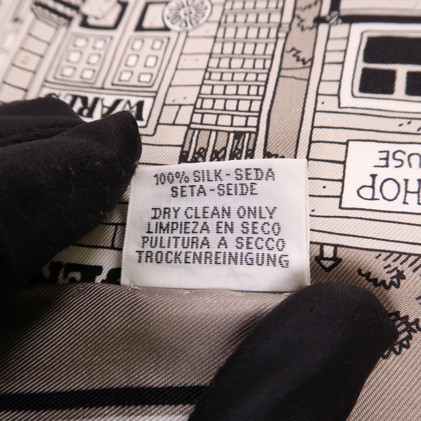 HERMES Scarf 55x55 Silk Gray White Black Orange