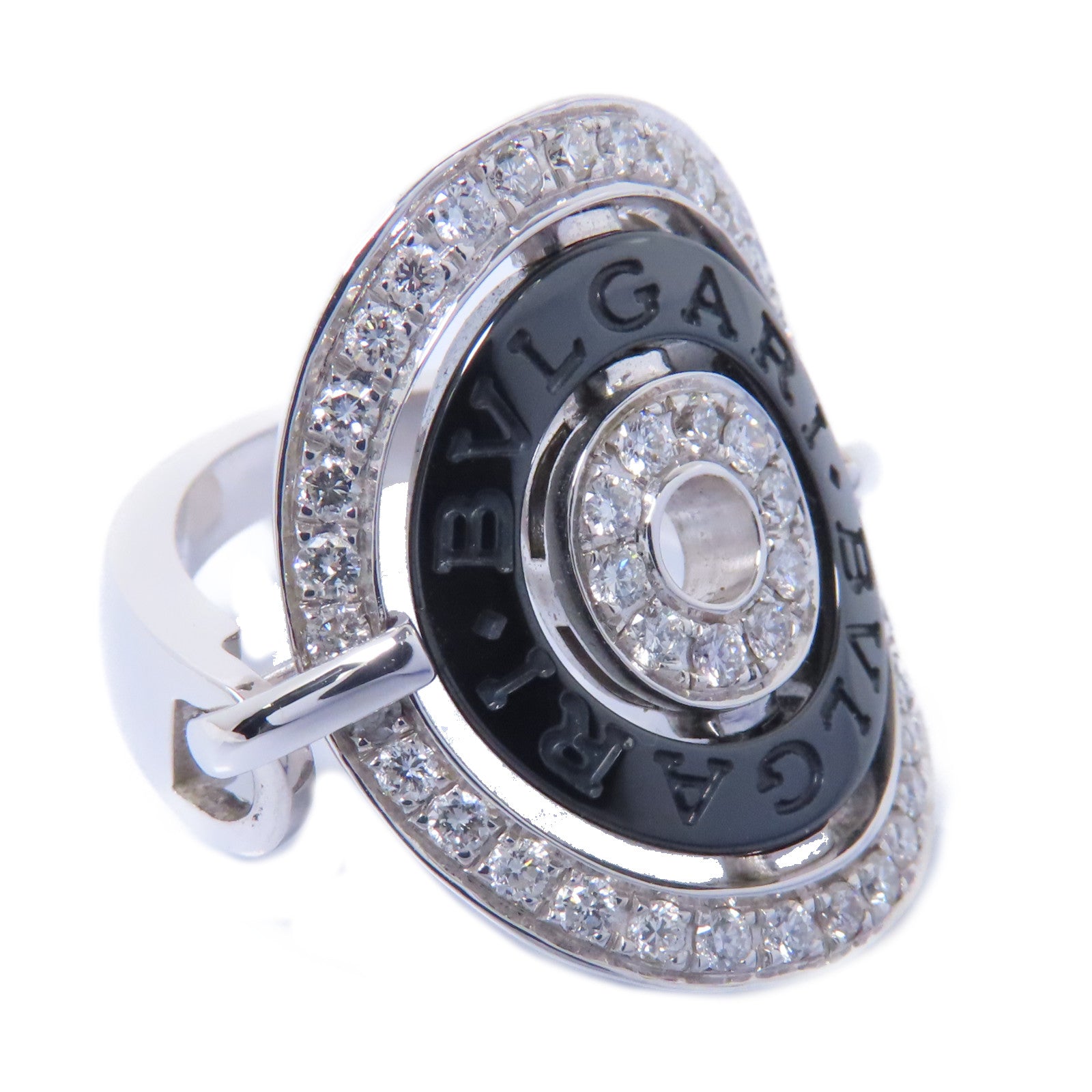 BVLGARI 18K白金Astrale Cerchi Ring鑽石/陶瓷戒指US#5.5