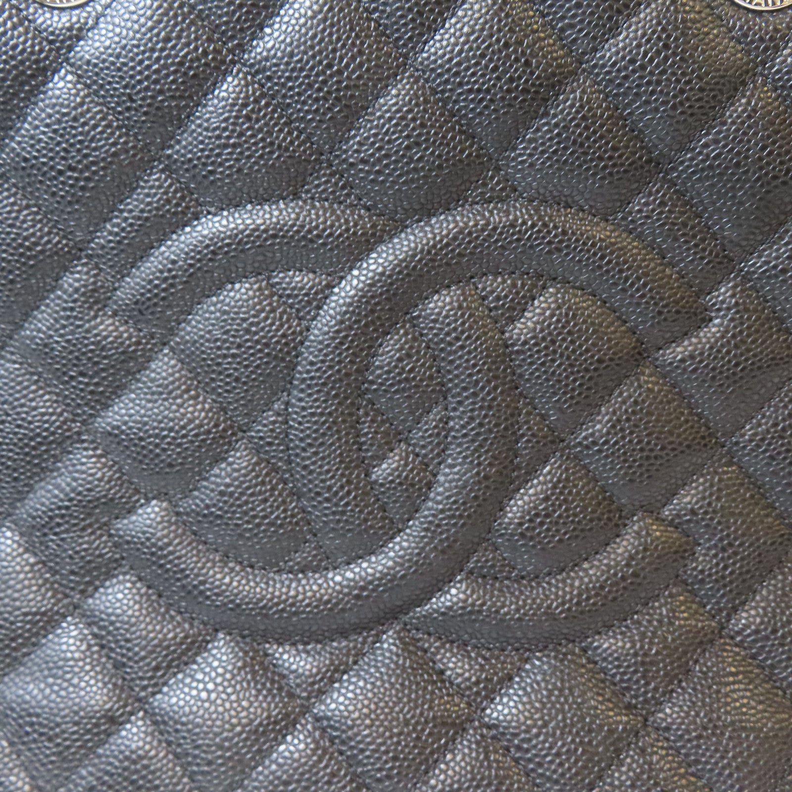 CHANEL 菱格Caviar皮革Grand Shopping Tote Bag銀扣鏈帶肩背袋黑色