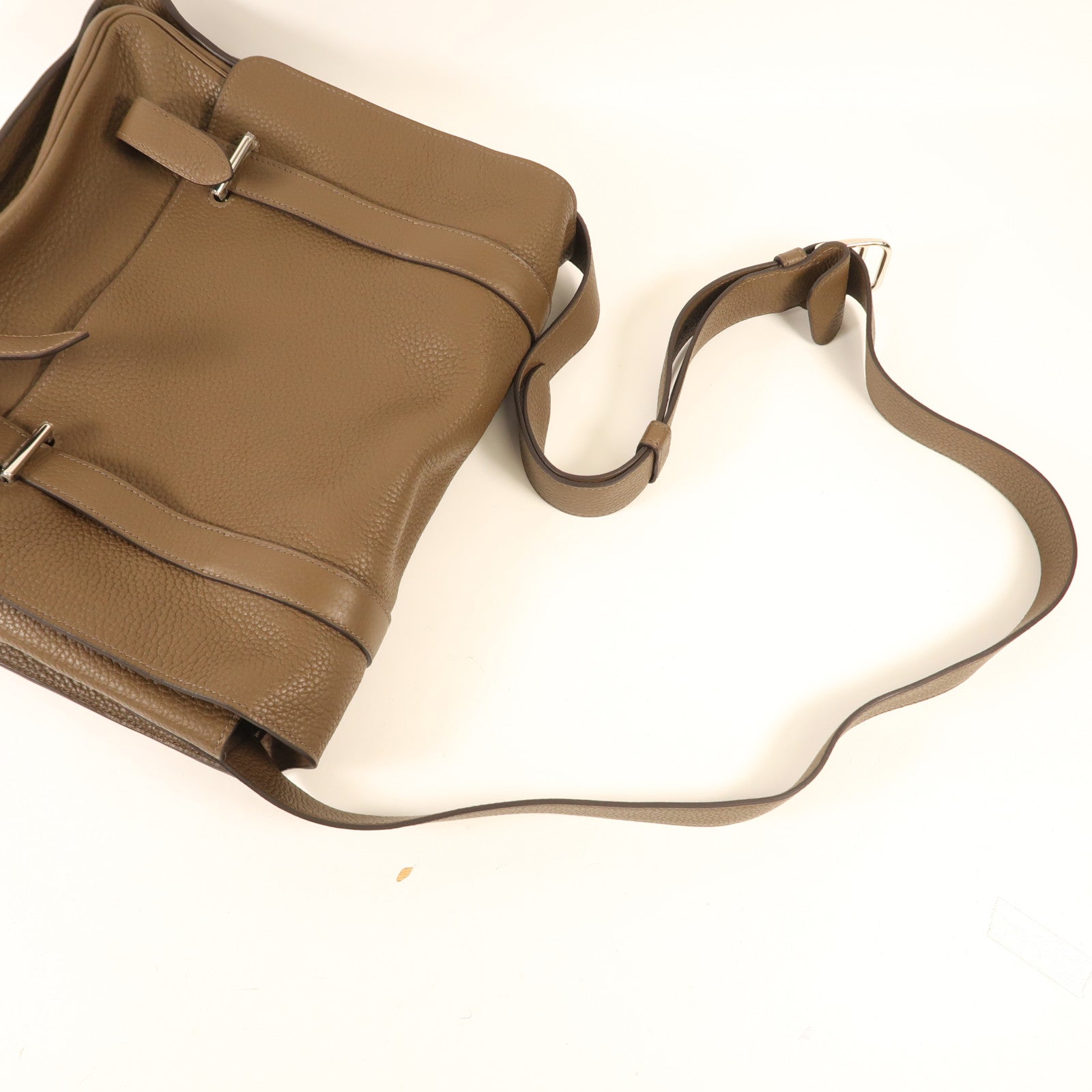 HERMES 【激減優惠】Clemence皮革Steve 35銀扣肩背袋Taupe