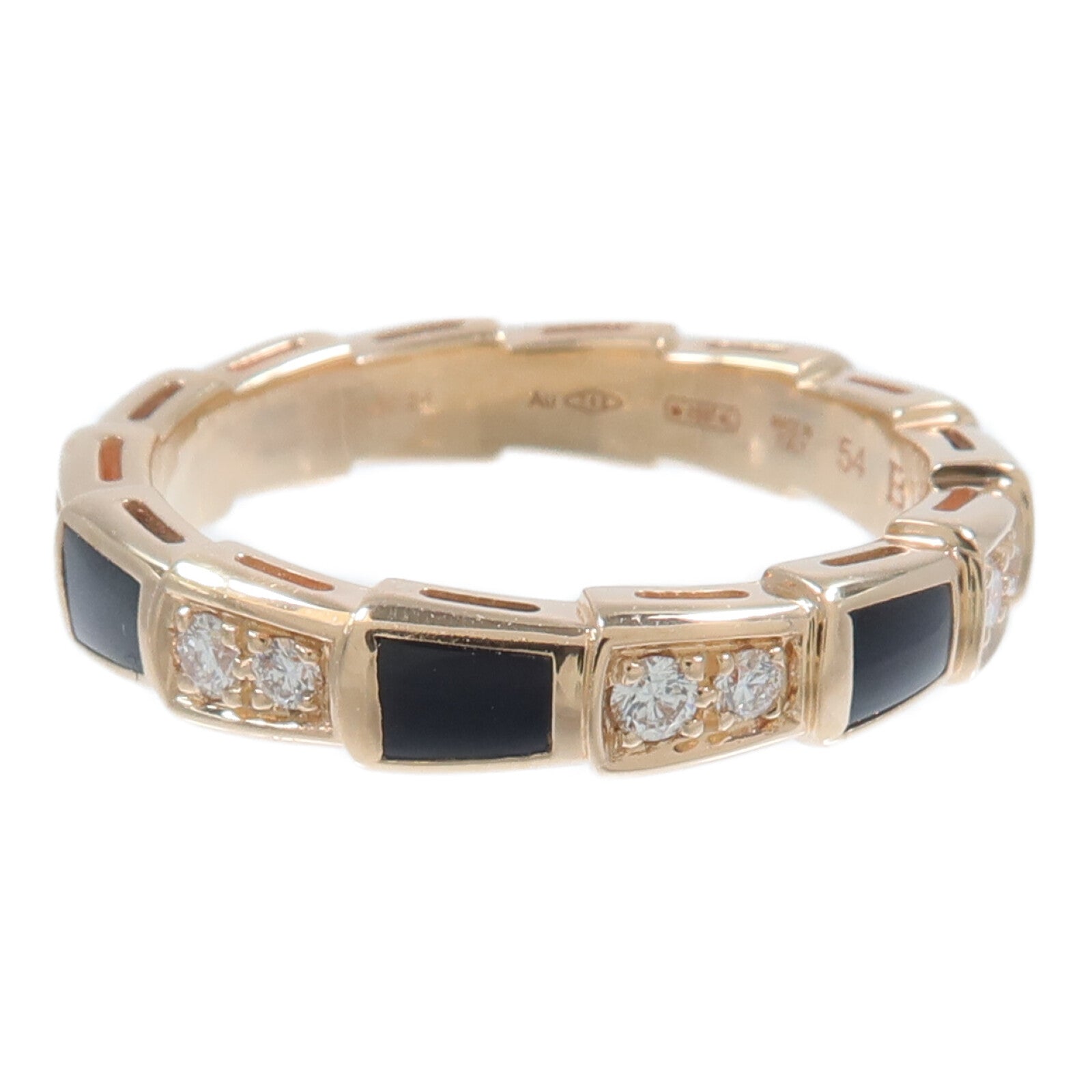 BVLGARI 18K玫瑰金Serpenti Viper縞瑪瑙戒指
