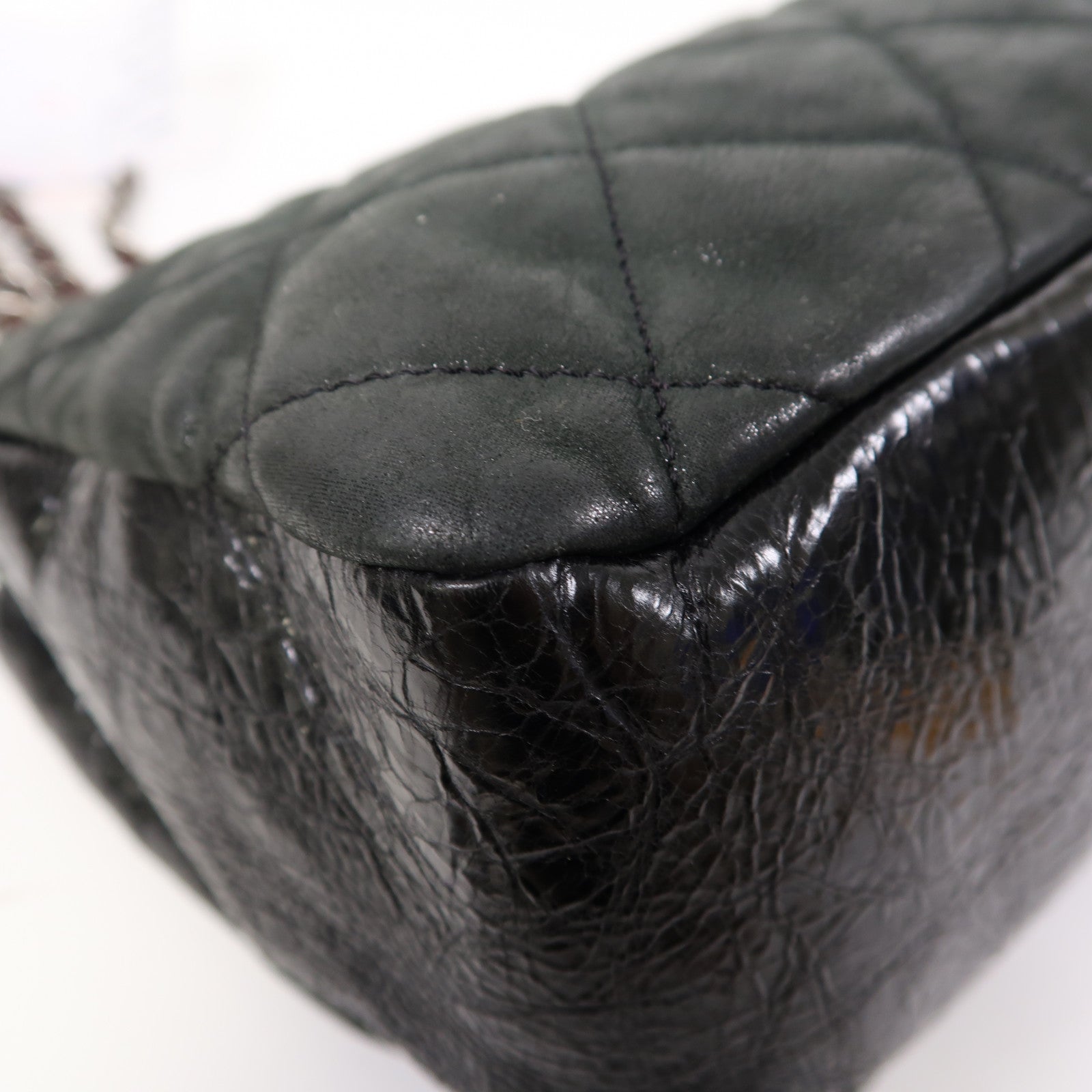 CHANEL 菱格牛皮皮革2 Way Shoulder Bag銀扣手挽肩背兩用袋黑色/灰色