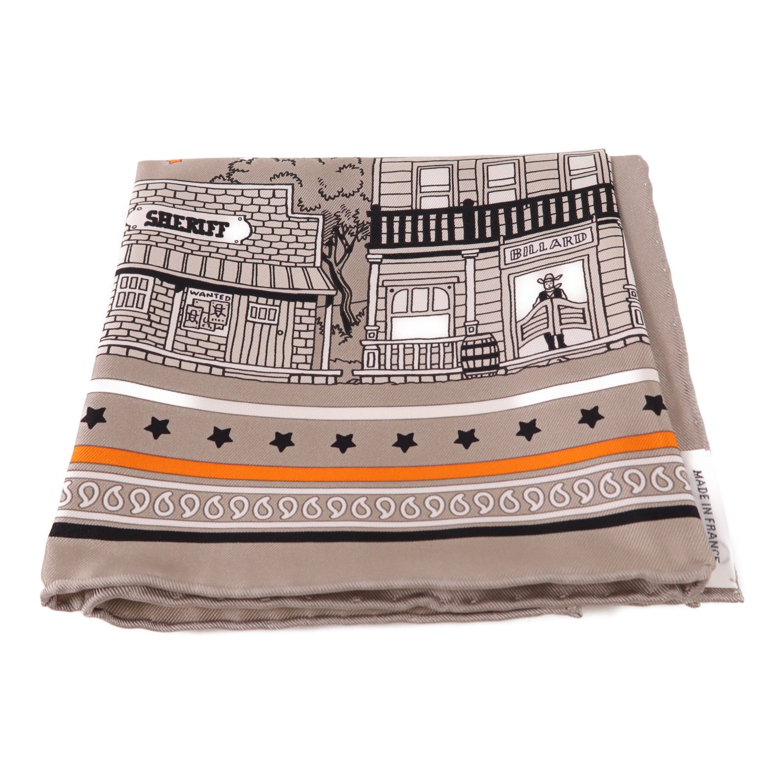 HERMES Scarf 55x55 Silk Gray White Black Orange