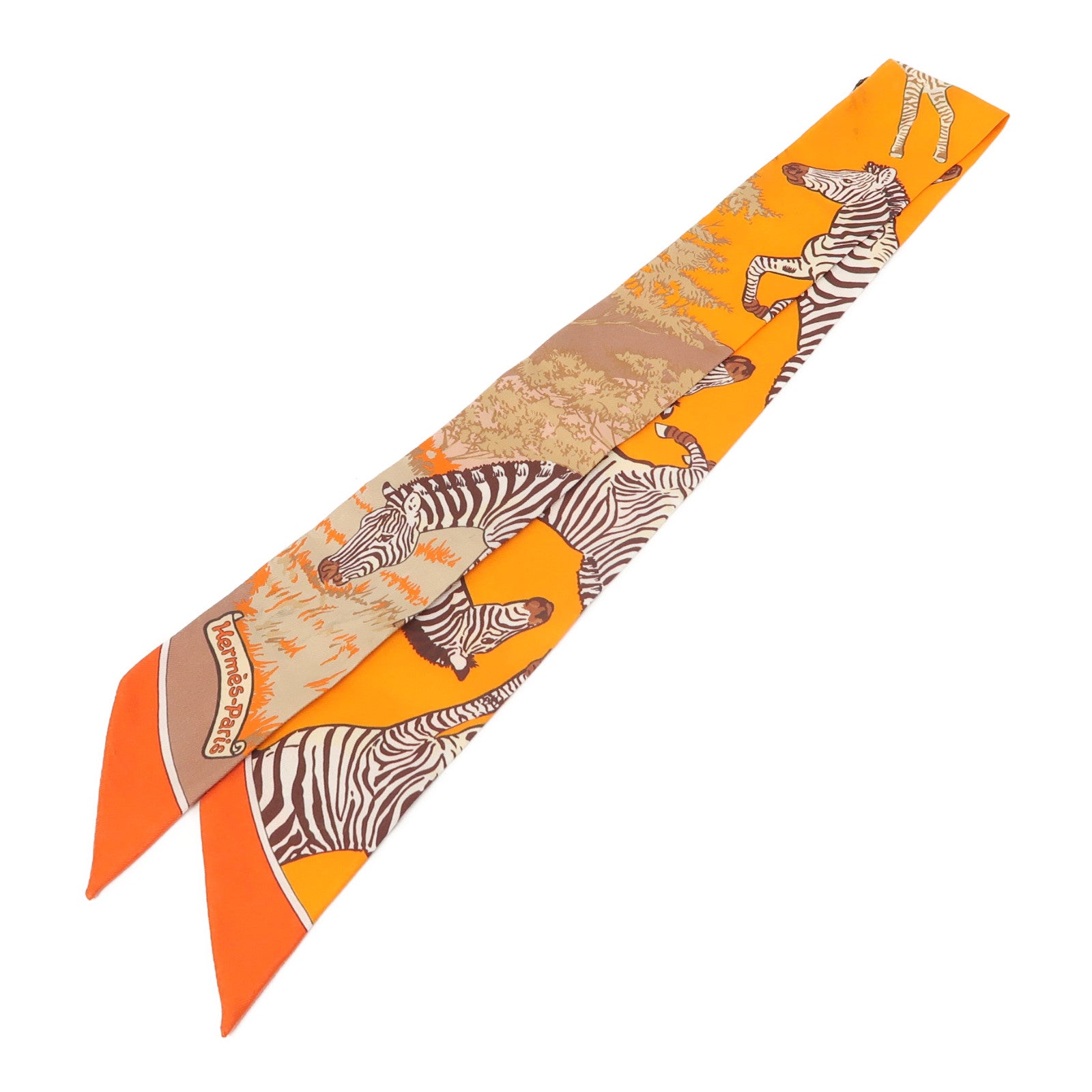 HERMES 絲質Twilly絲巾橙色