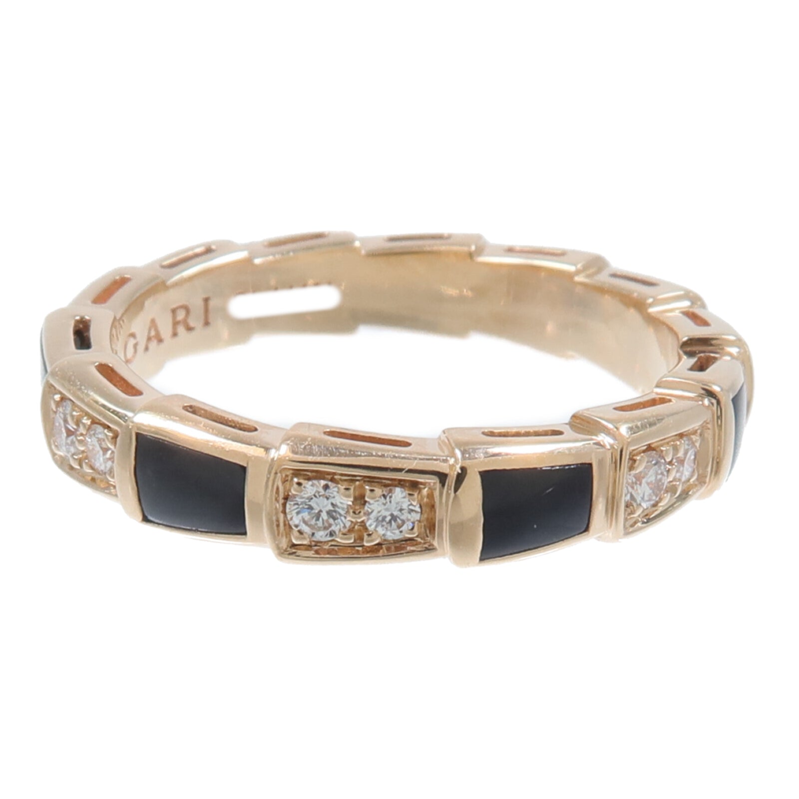 BVLGARI 18K玫瑰金Serpenti Viper縞瑪瑙戒指