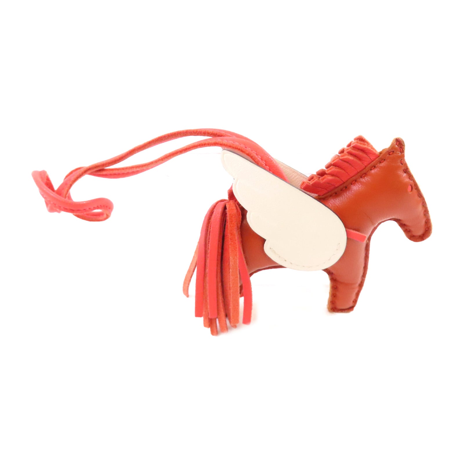 HERMES Swift皮革Rodeo Pegase TPM Charm掛飾橙色/白色