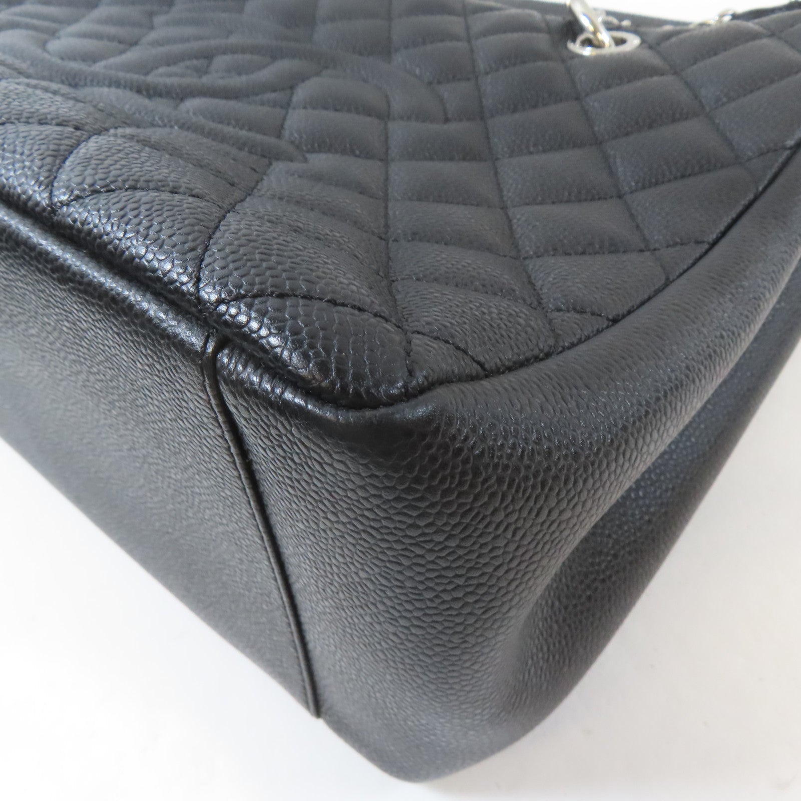 CHANEL 菱格Caviar皮革Grand Shopping Tote Bag銀扣鏈帶肩背袋黑色