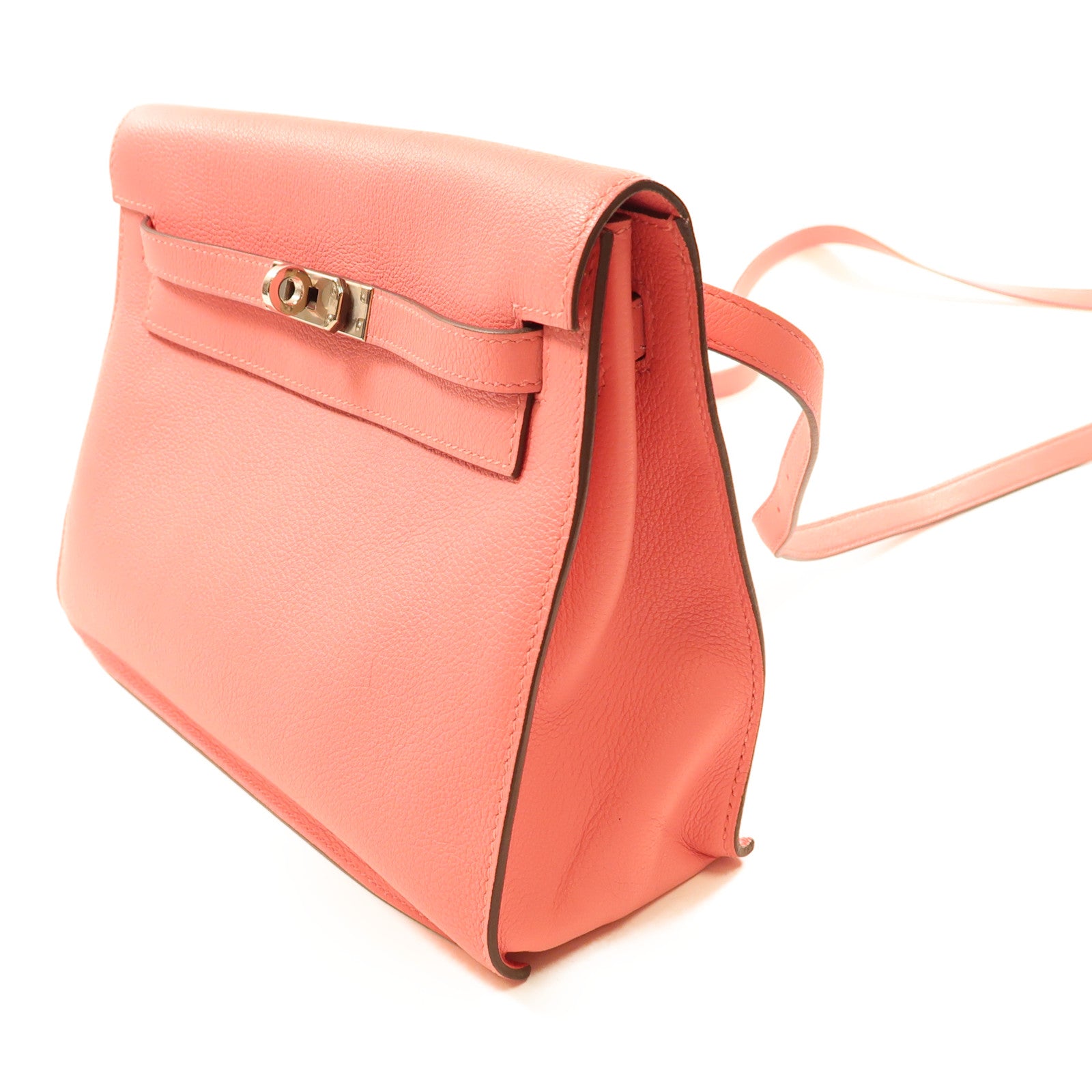 HERMES 【激減優惠】Evercolor皮革Kelly Dance銀扣肩背袋Rose D'ete