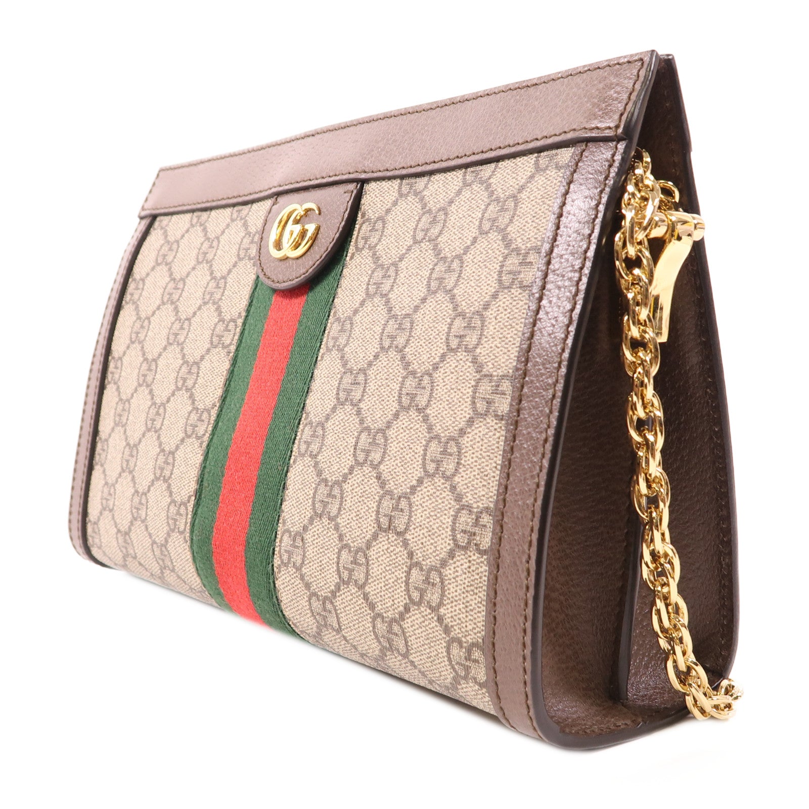 GUCCI 塗層帆布GG Supreme Ophidia金扣鏈帶肩背袋