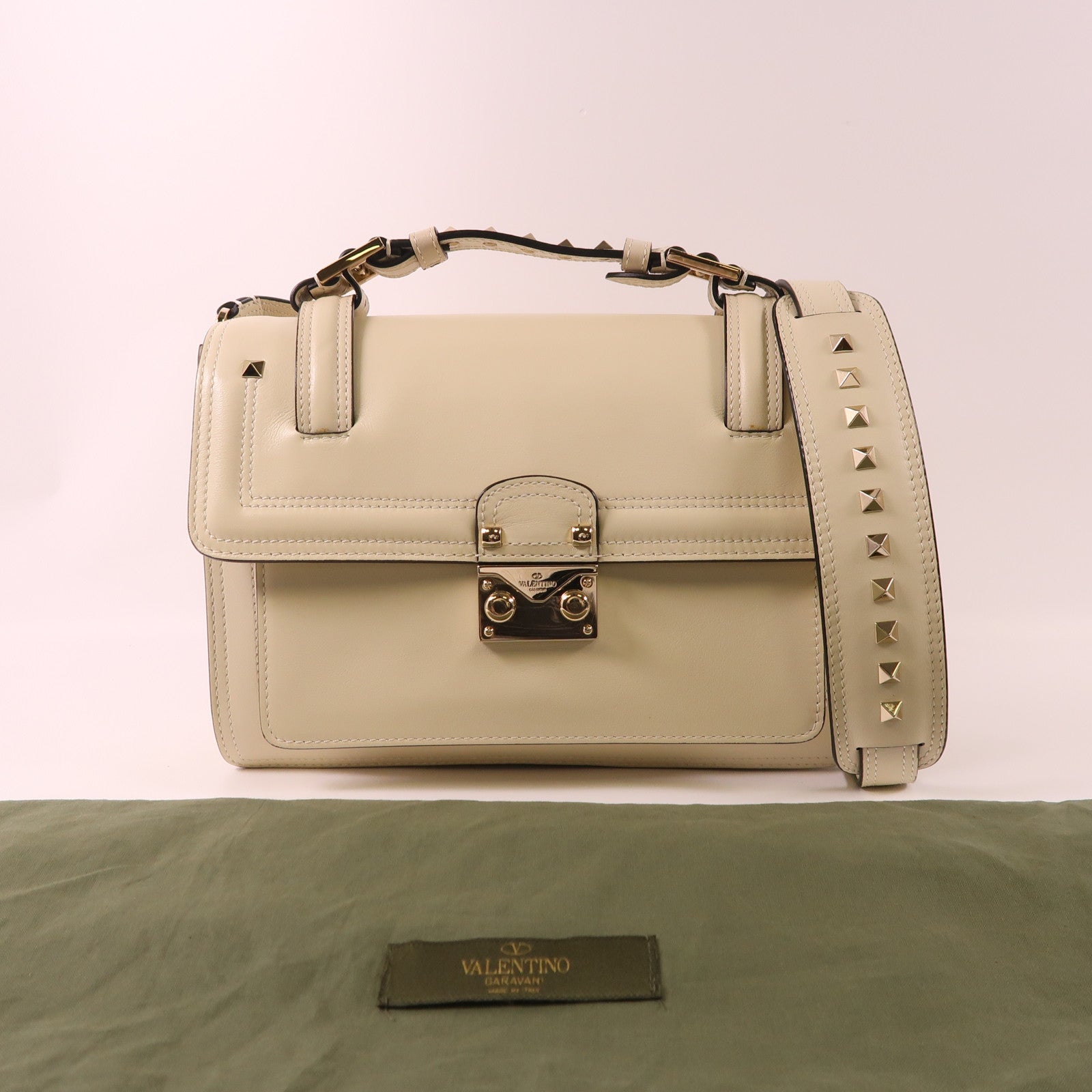 Valentino 【激減優惠】牛皮皮革Shoulder Bag金扣手挽肩背兩用袋