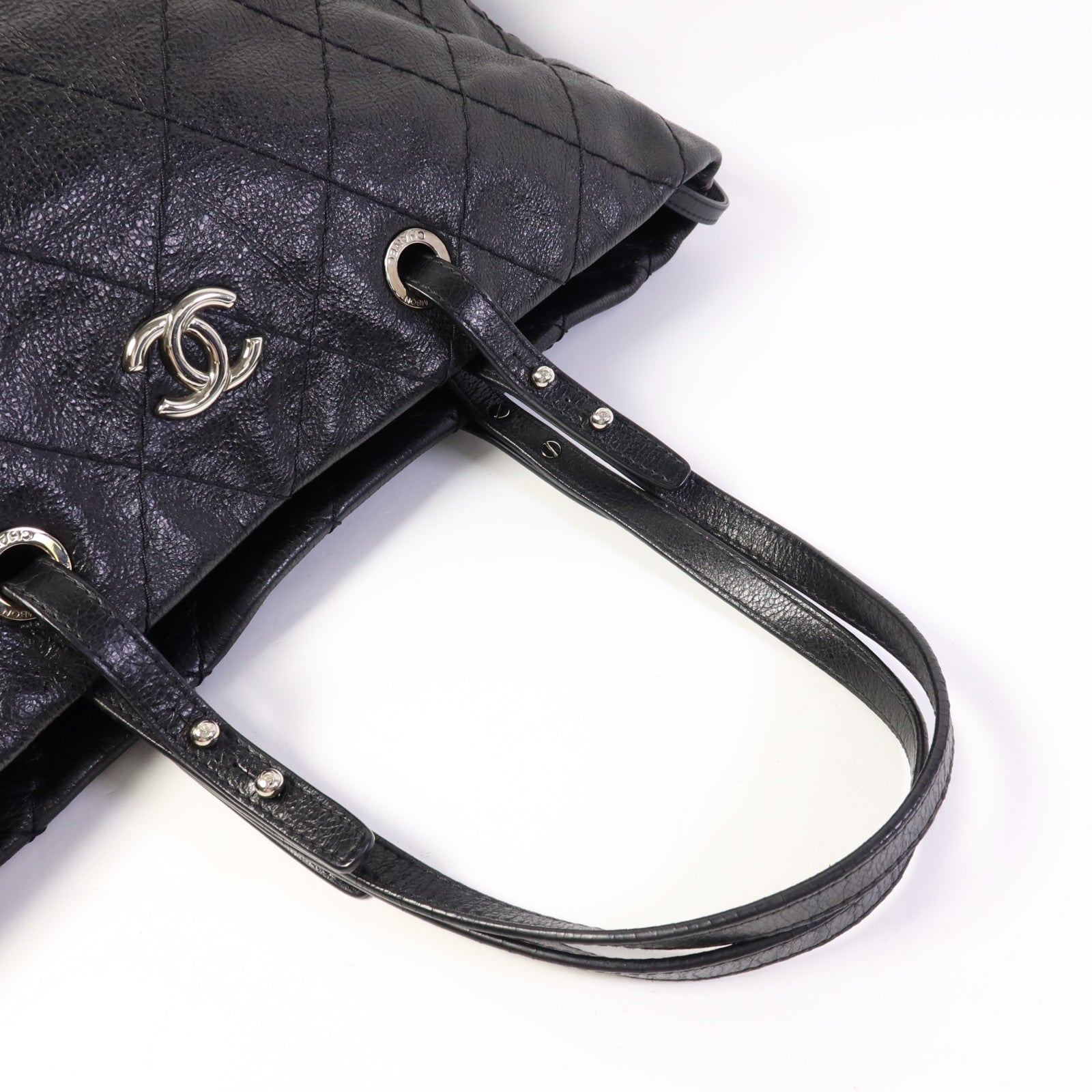 CHANEL 牛皮皮革Tote Bag銀扣肩背袋
