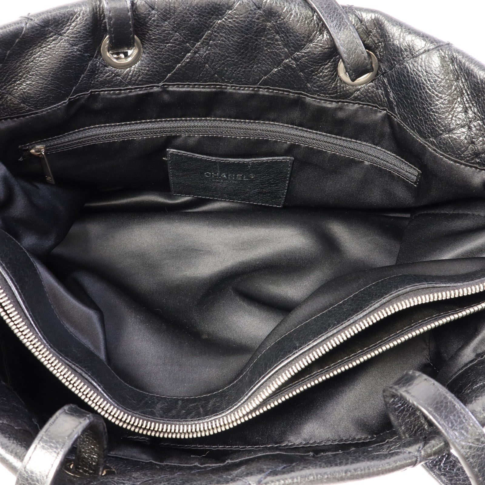 CHANEL 牛皮皮革Tote Bag銀扣肩背袋