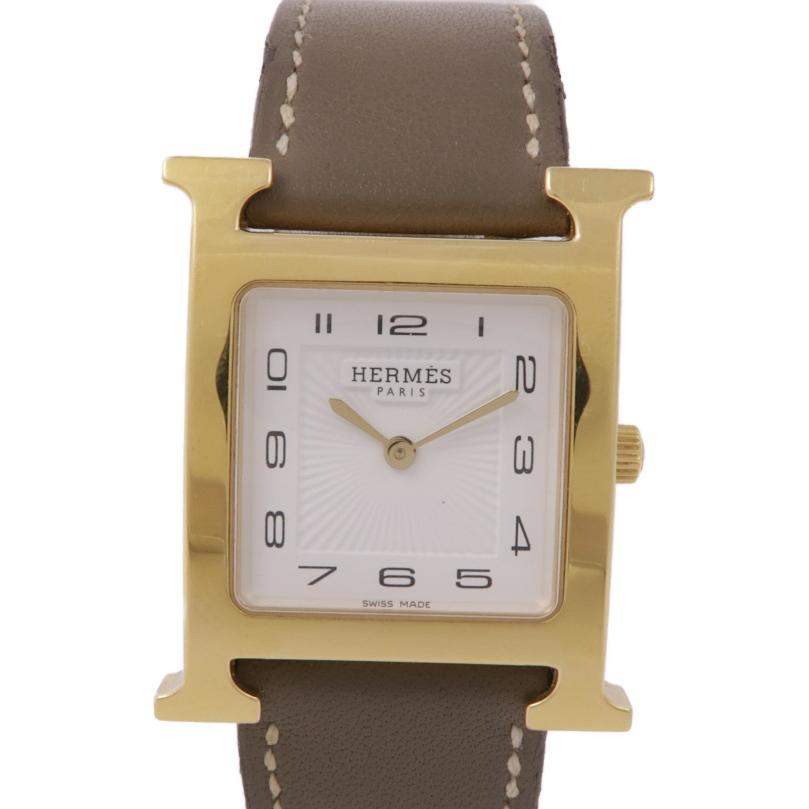 HERMES Heure H 不鏽鋼/皮革手錶石英機芯Etoupe