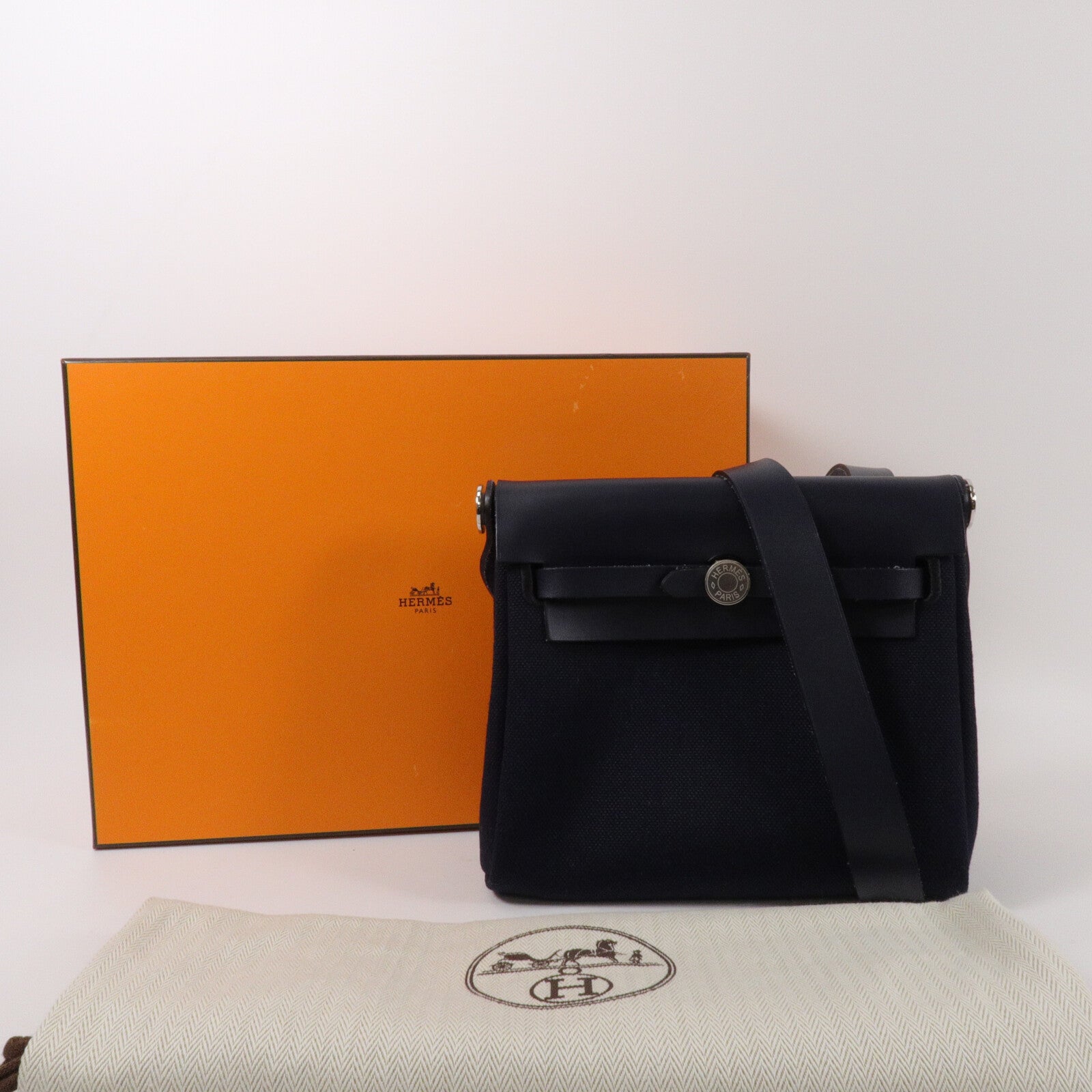 HERMES 帆布Mini Herbag肩背袋Bleu Indigo