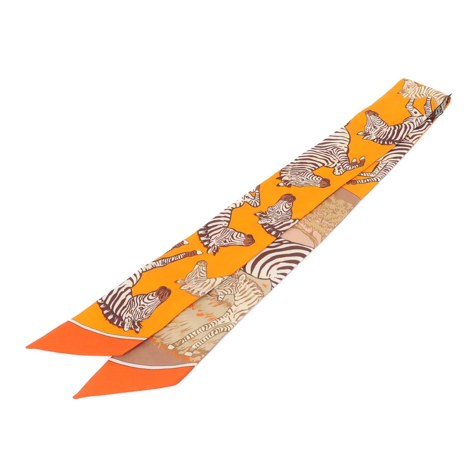 HERMES 絲質Twilly絲巾橙色