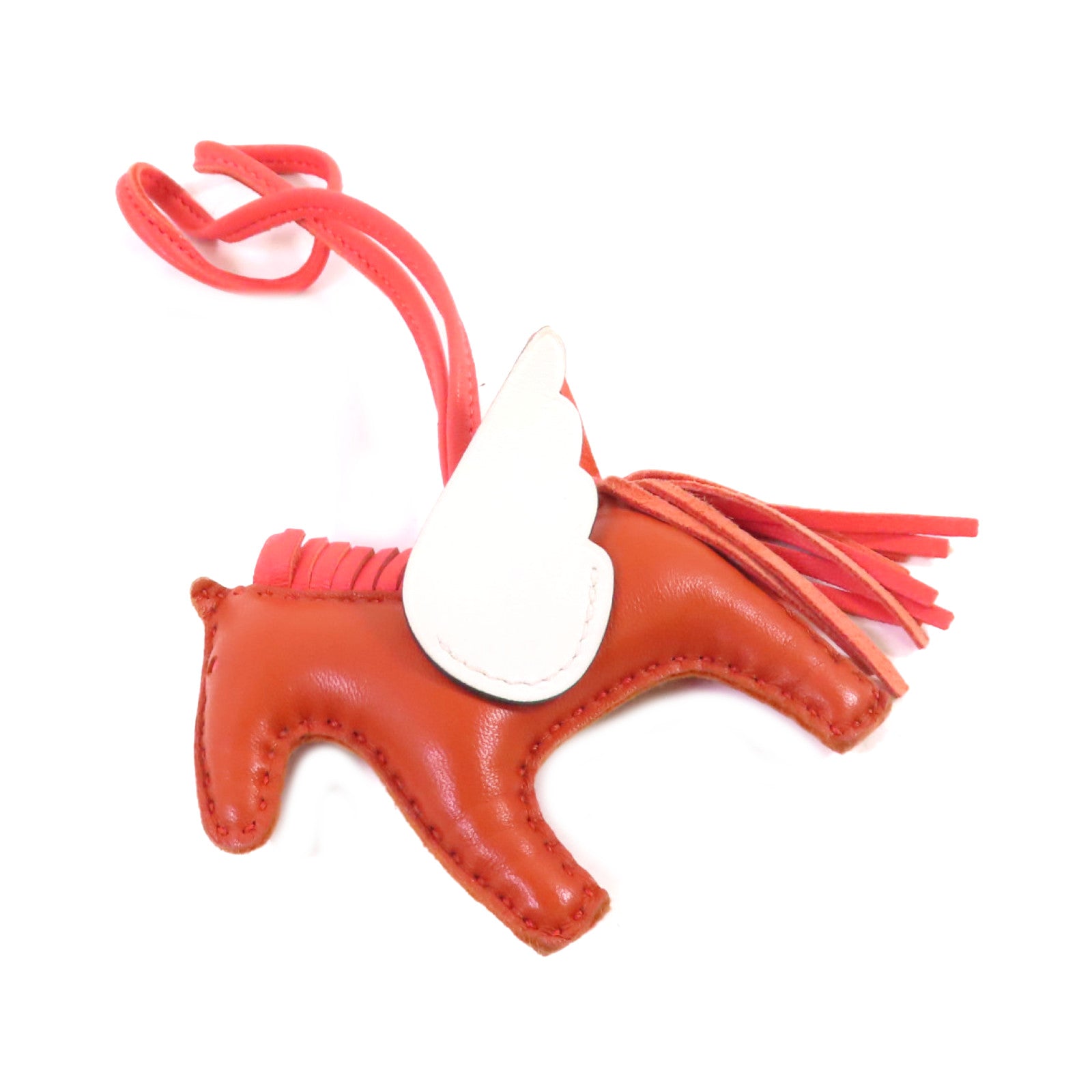 HERMES Swift皮革Rodeo Pegase TPM Charm掛飾橙色/白色