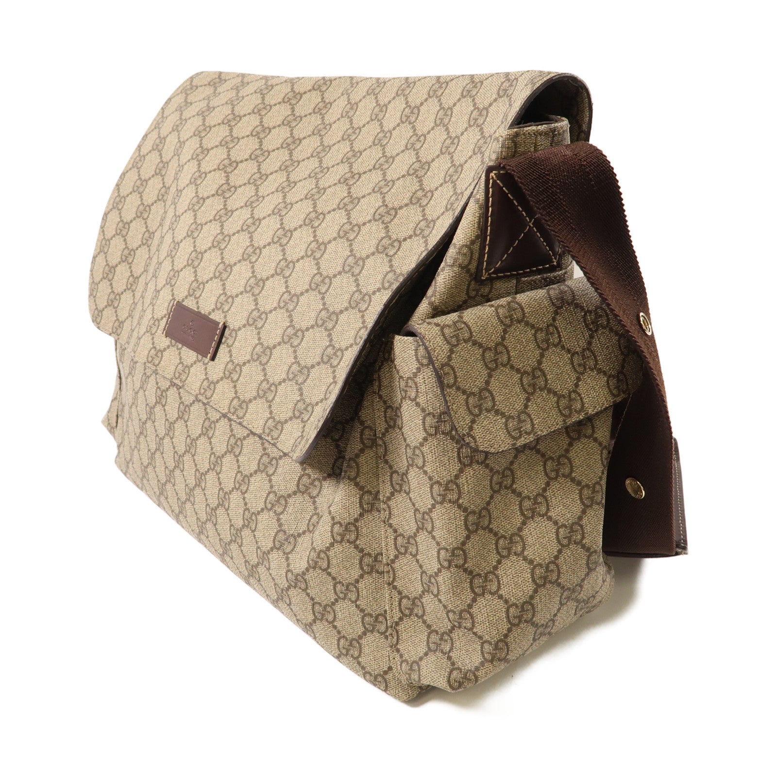 GUCCI 塗層帆布Shoulder Bag金扣肩背袋啡色