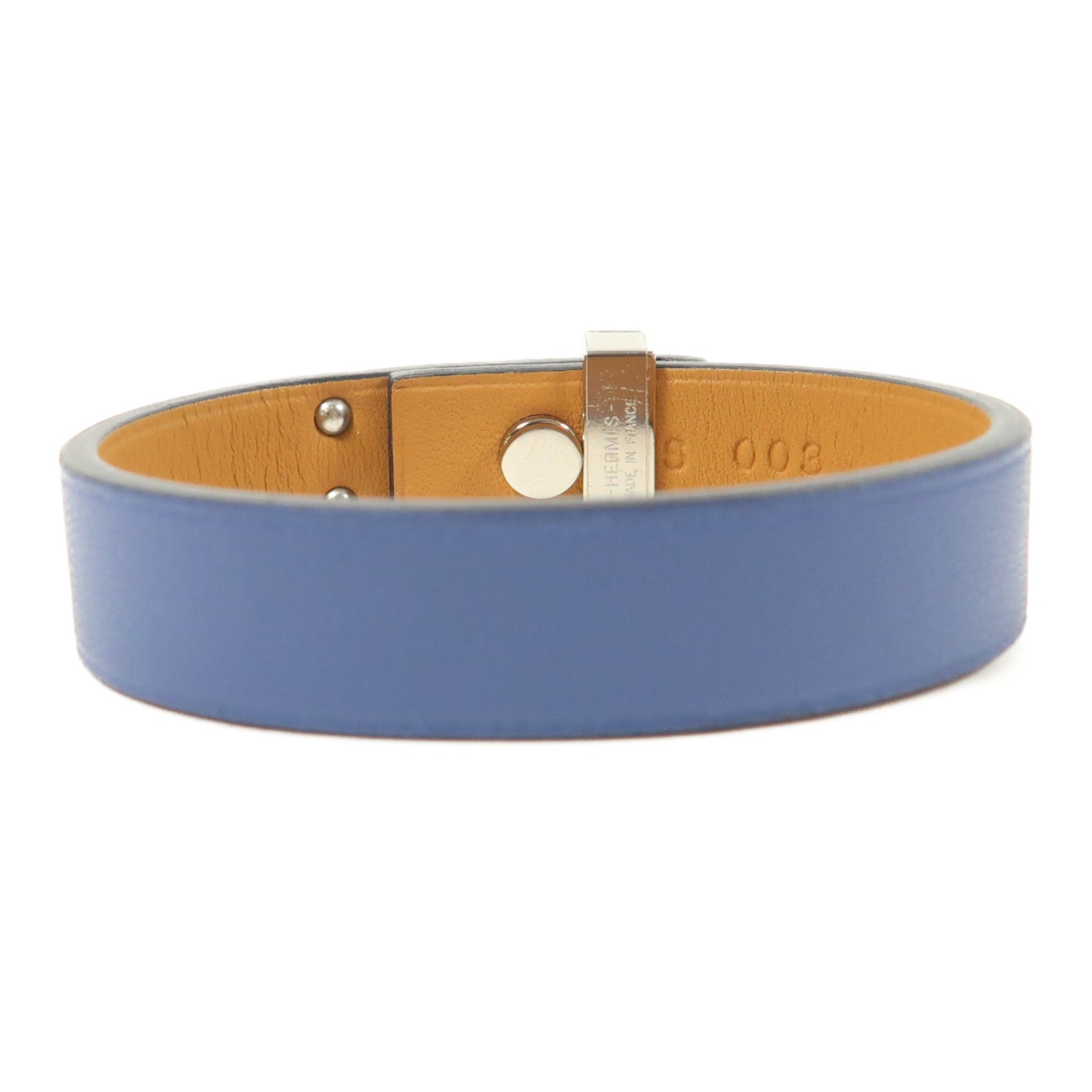 HERMES 【激減優惠】Swift皮革Mini Dog銀扣手鐲Bleu Brighton
