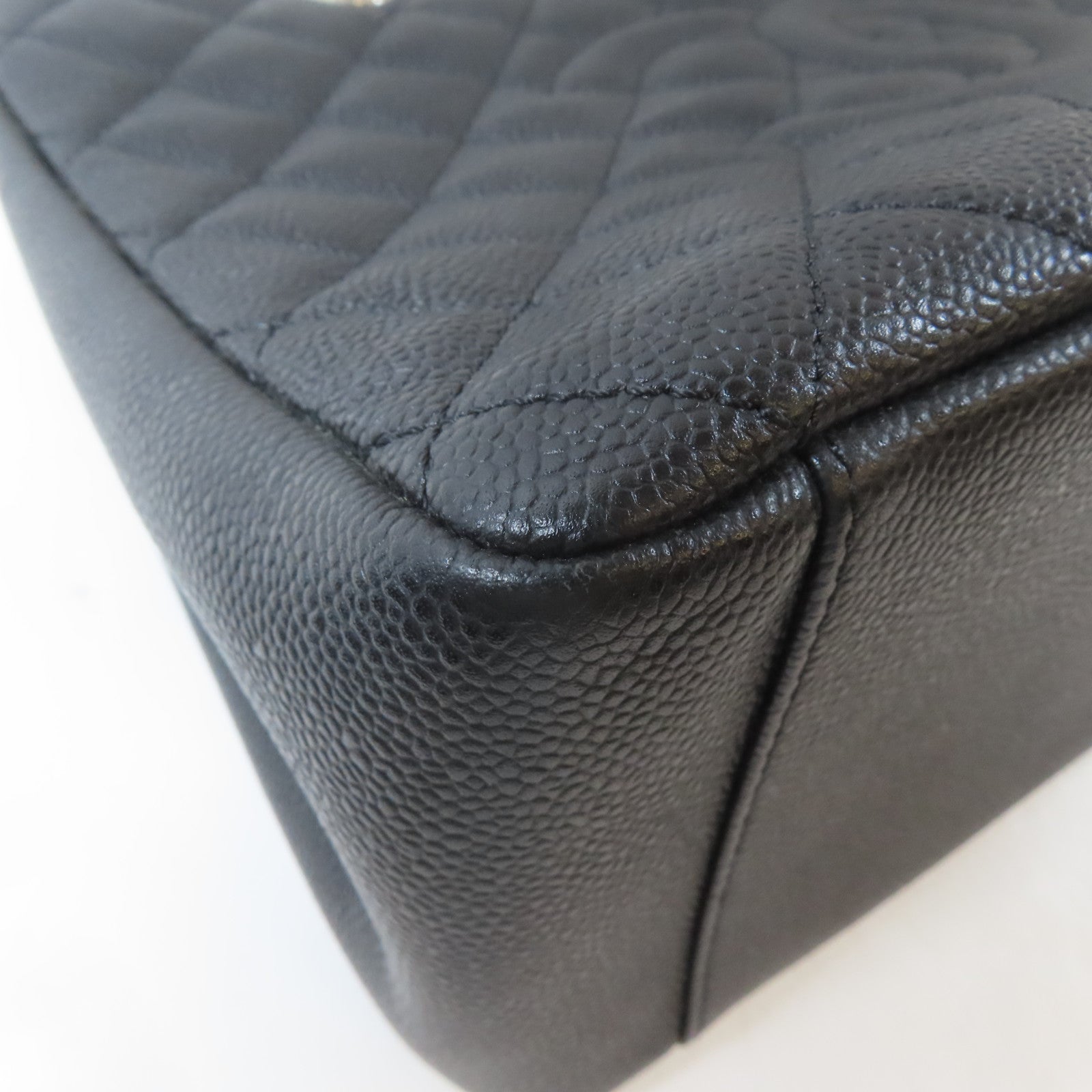 CHANEL 菱格Caviar皮革Grand Shopping Tote Bag銀扣鏈帶肩背袋黑色