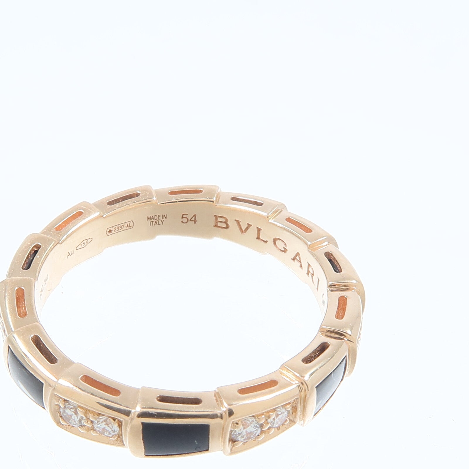 BVLGARI 18K玫瑰金Serpenti Viper縞瑪瑙戒指