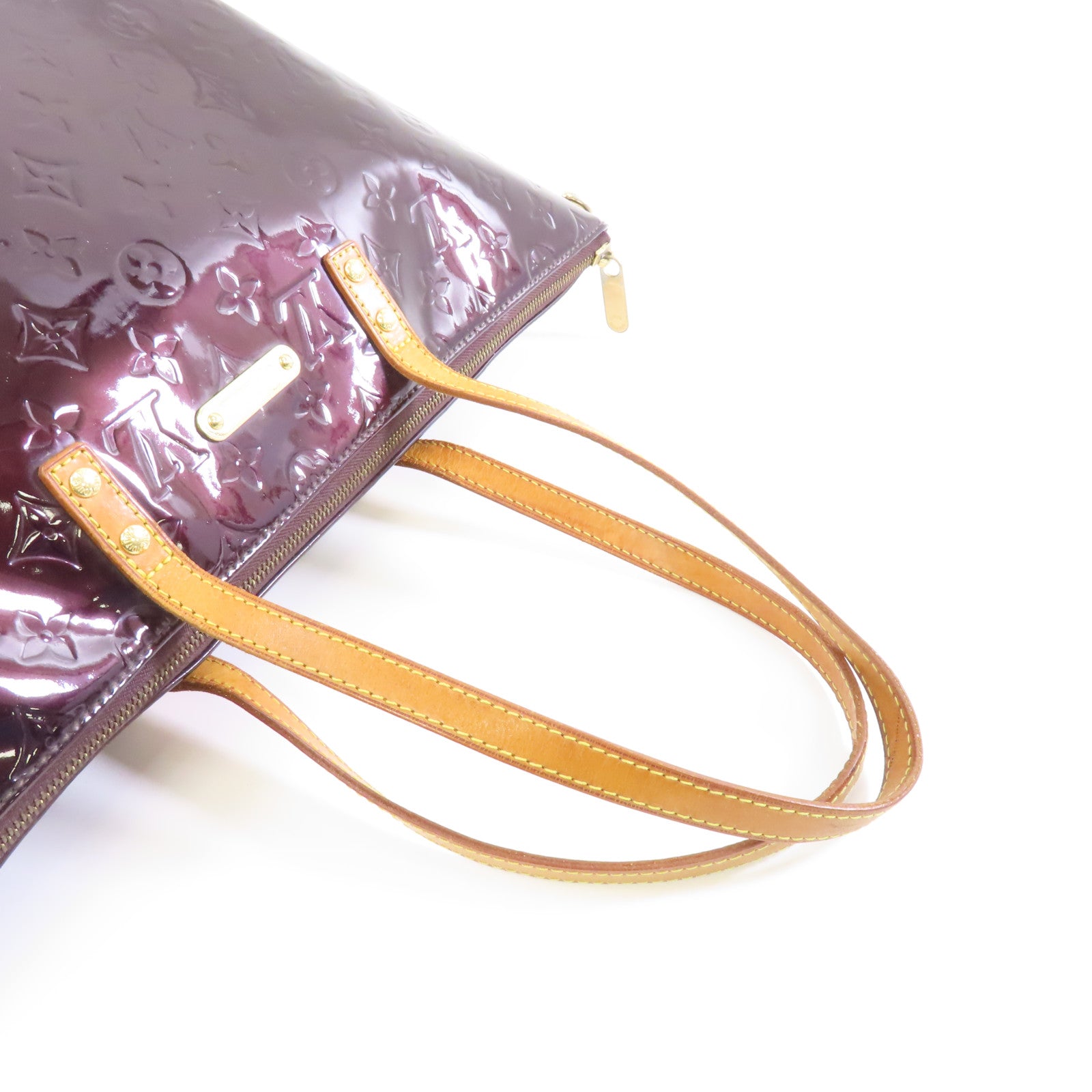 LOUIS VUITTON Vernis Bellevue GM金扣手挽袋酒紅色